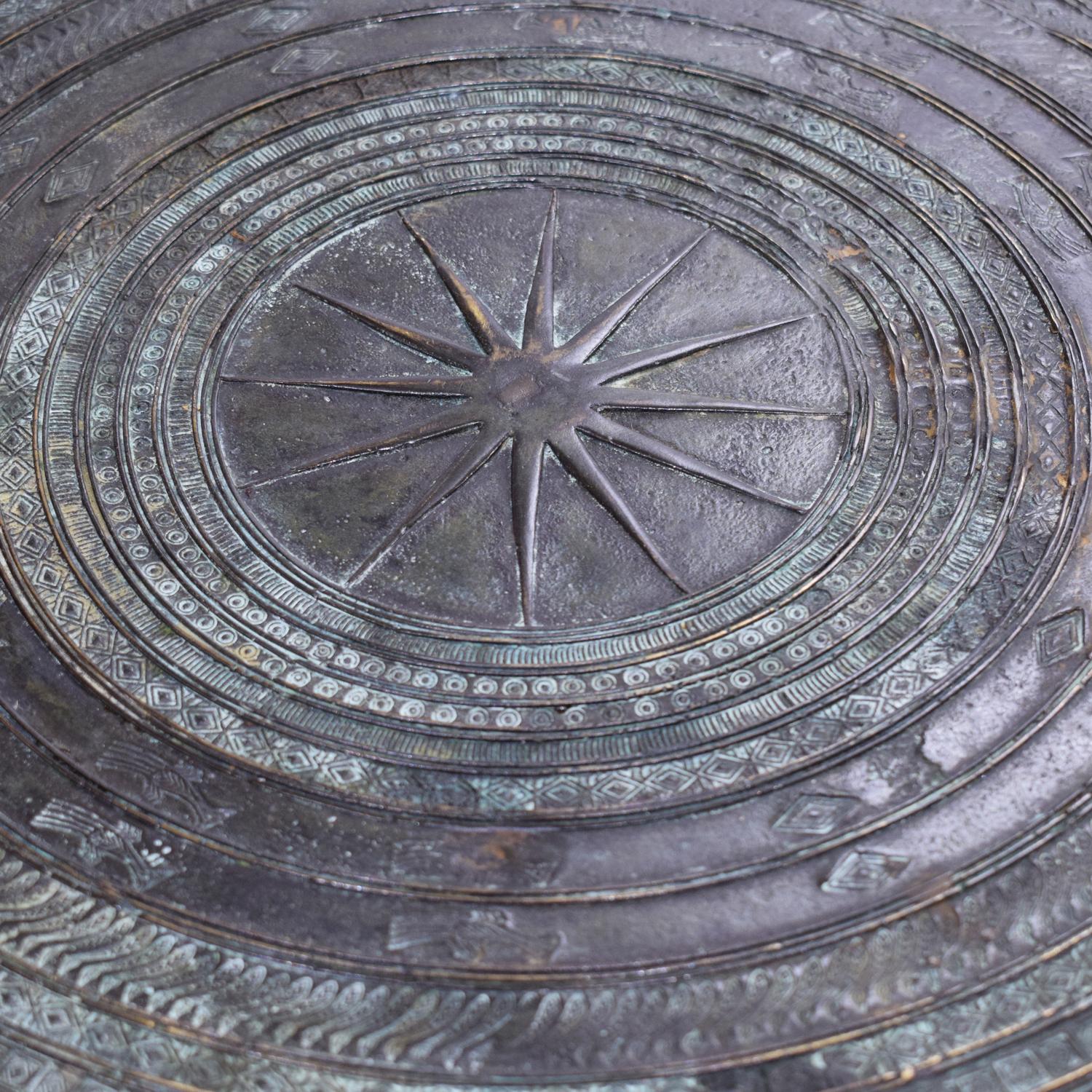Hand-Crafted Large Burmese Circular Rain Drum End Table in Bronze, Early 20th Century