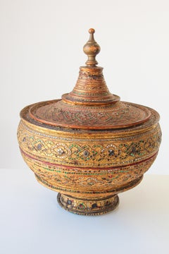 Large Burmese Gilt and Lacquered Wood Temple Offering Basket