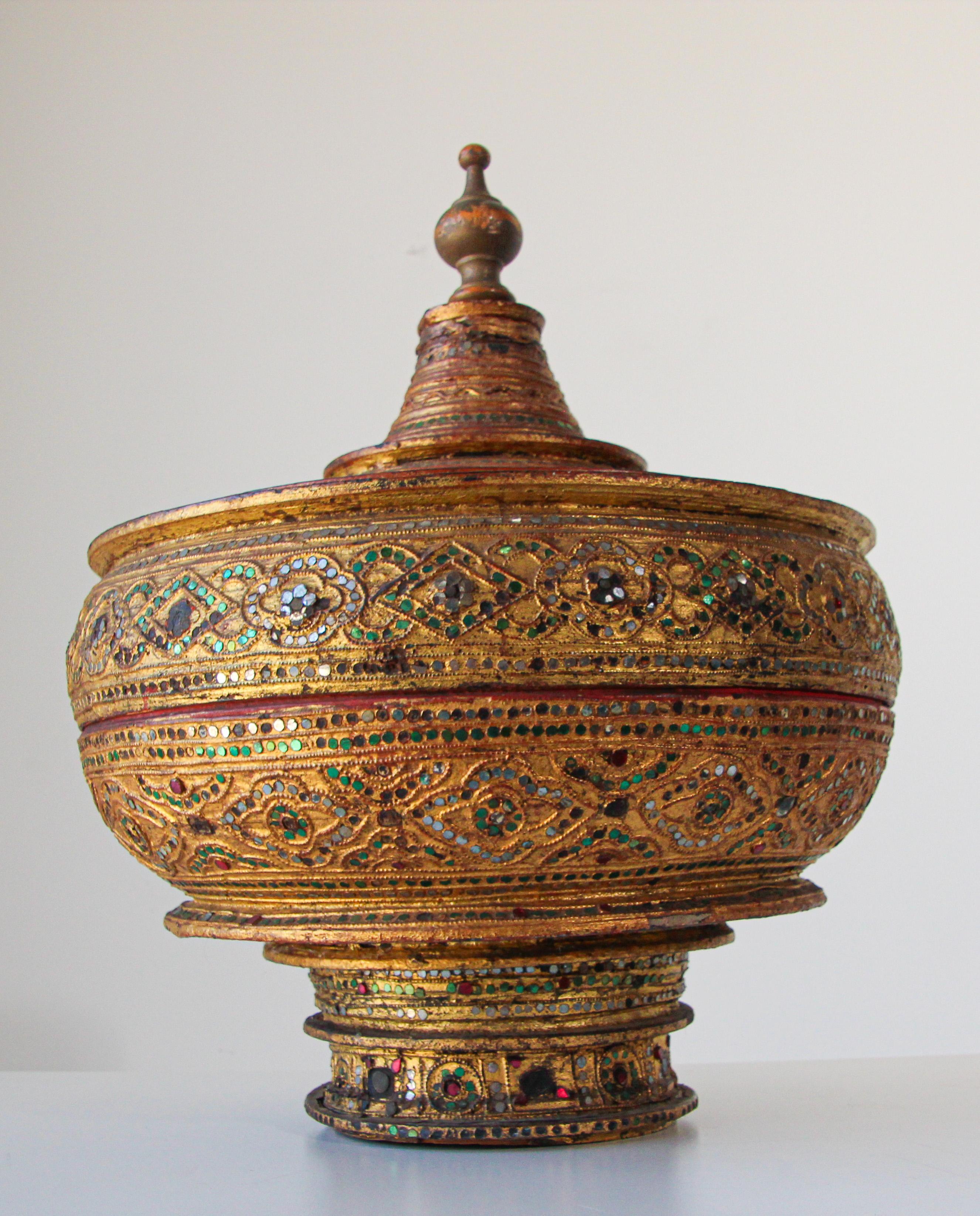 South Asian Large Burmese Gilt and Lacquered Wood Temple Offering Basket