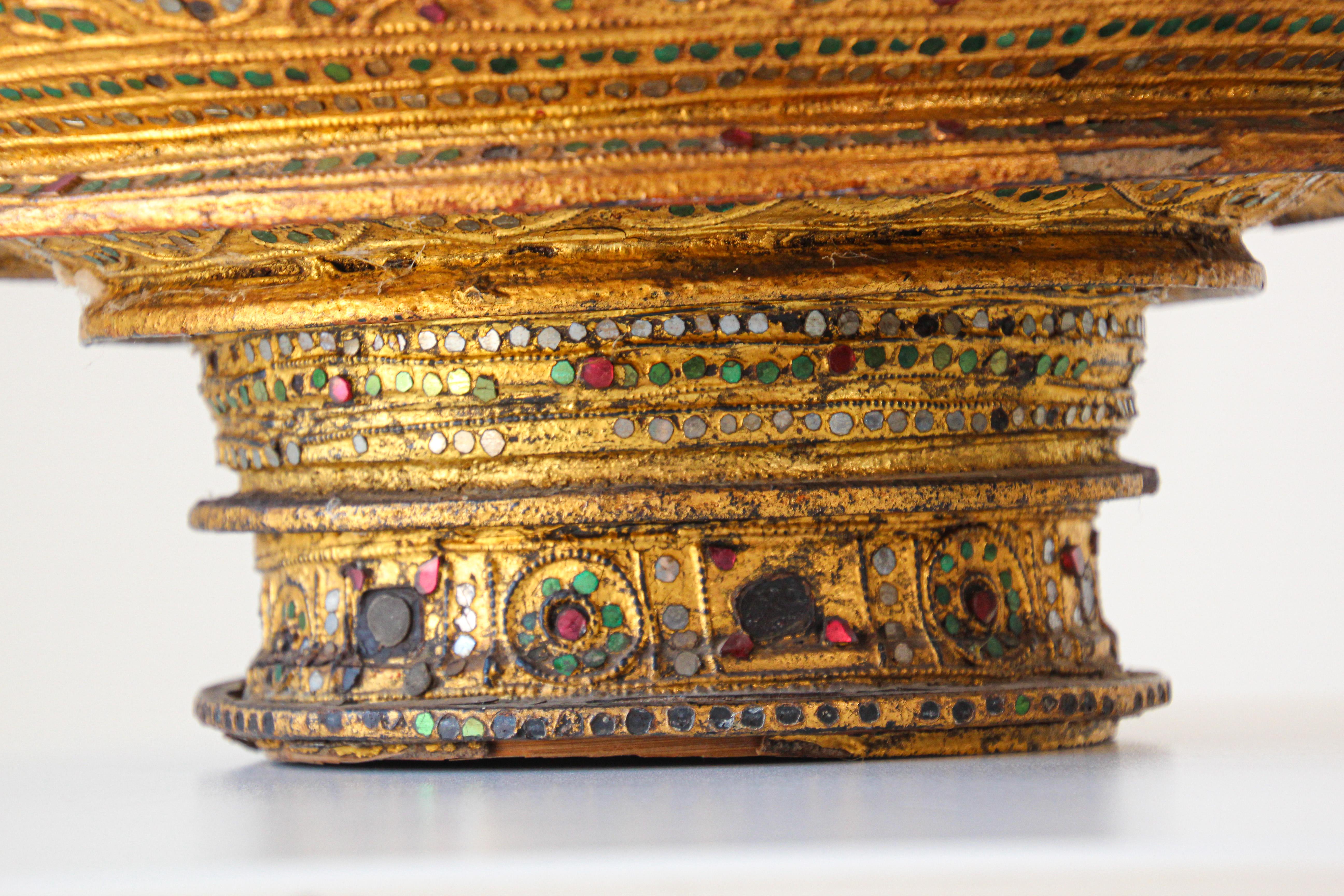 Bamboo Large Burmese Gilt and Lacquered Wood Temple Offering Basket