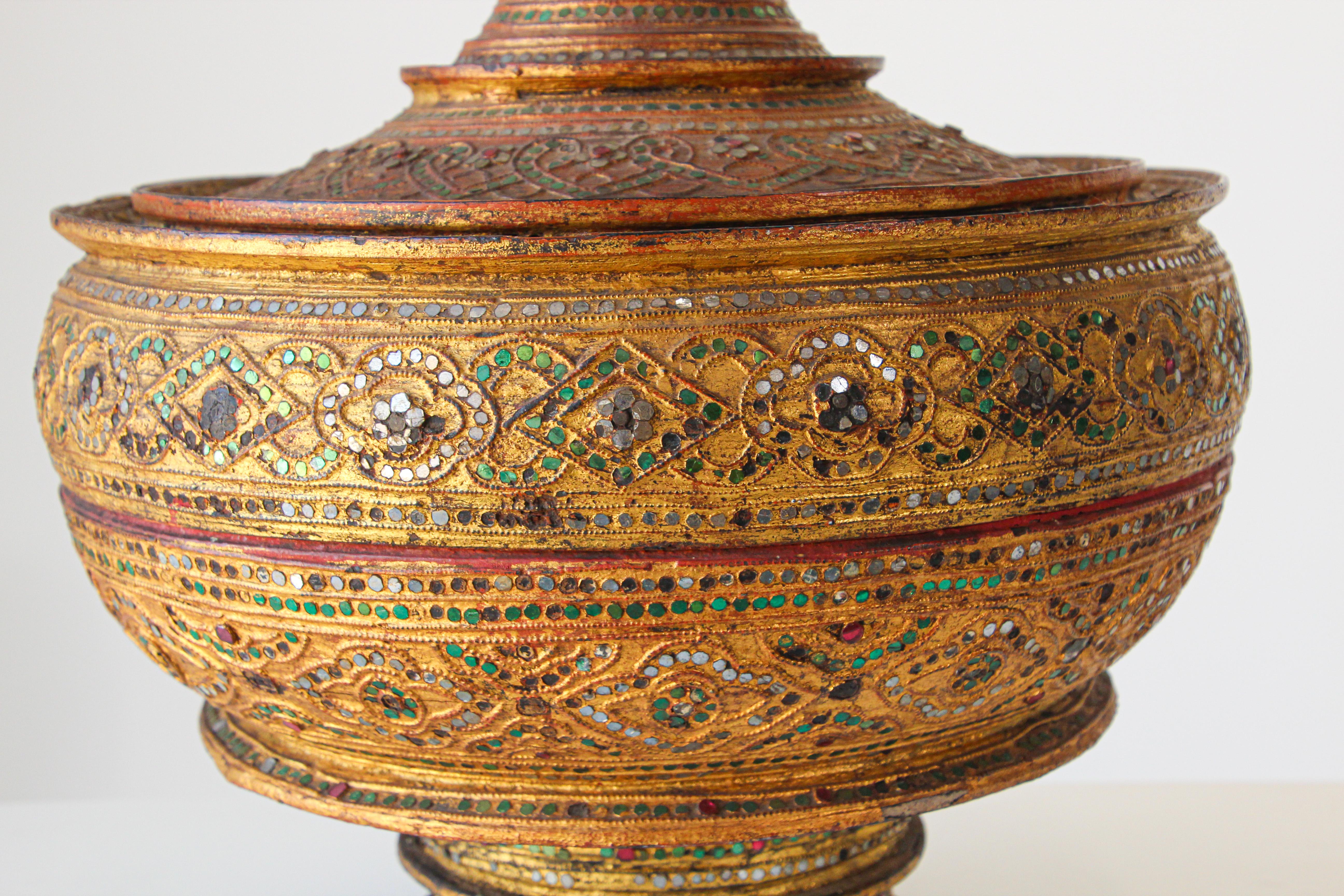 Large Burmese Gilt and Lacquered Wood Temple Offering Basket 1