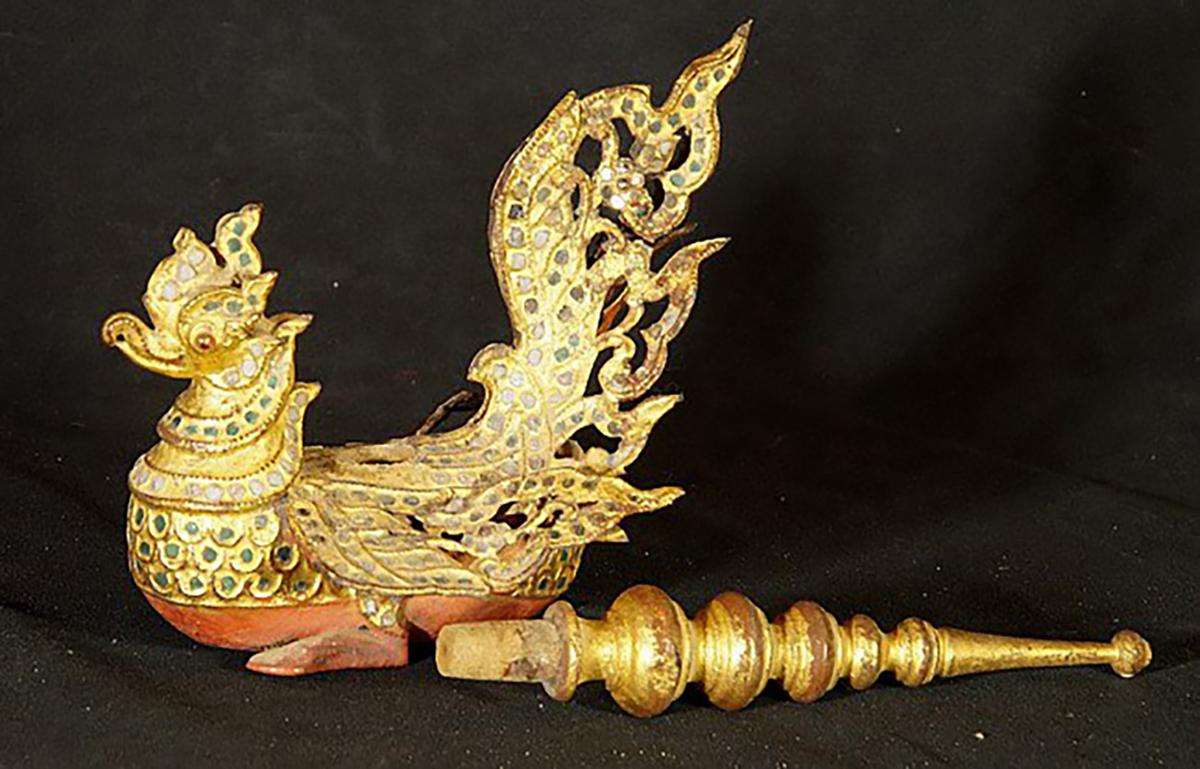 19th Century Large Burmese Offering Vessel with Hintha Bird from Burma Original Buddhas For Sale