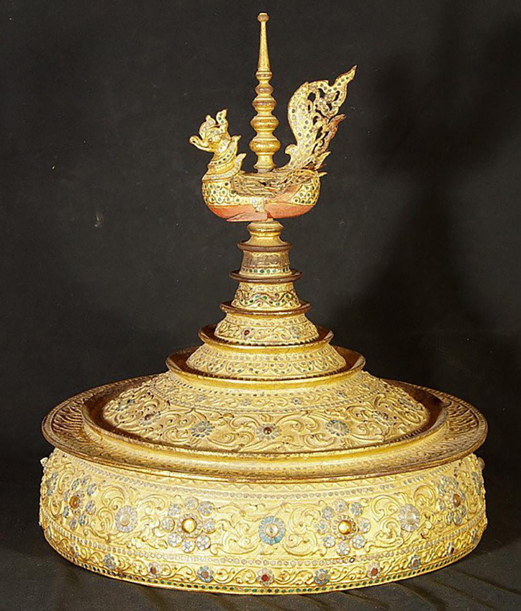 Lacquer Large Burmese Offering Vessel with Hintha Bird from Burma Original Buddhas For Sale