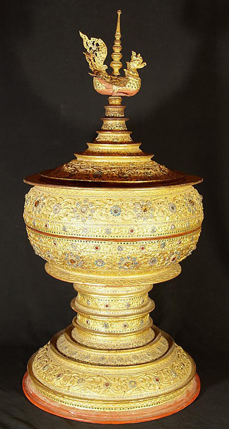 Large Burmese Offering Vessel with Hintha Bird from Burma Original Buddhas For Sale 1