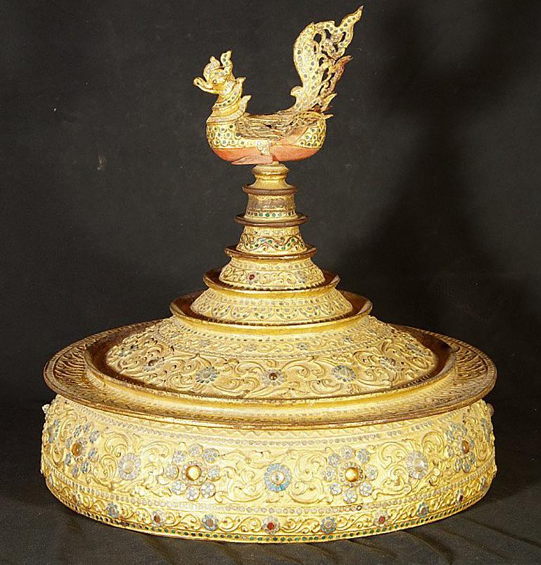 Large Burmese Offering Vessel with Hintha Bird from Burma Original Buddhas For Sale 2