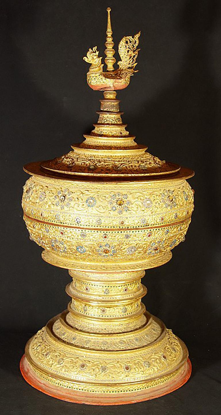 Large Burmese Offering Vessel with Hintha Bird from Burma Original Buddhas For Sale 3