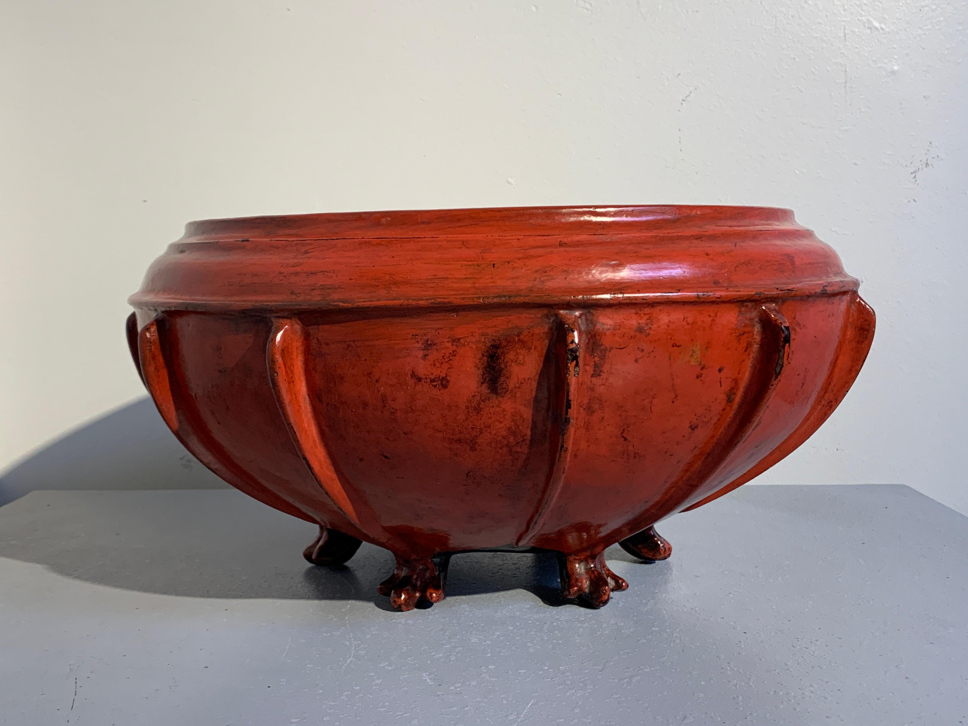 Tribal Large Burmese Red Lacquer Large Offering Bowl, Late 19th or Early 20th Century
