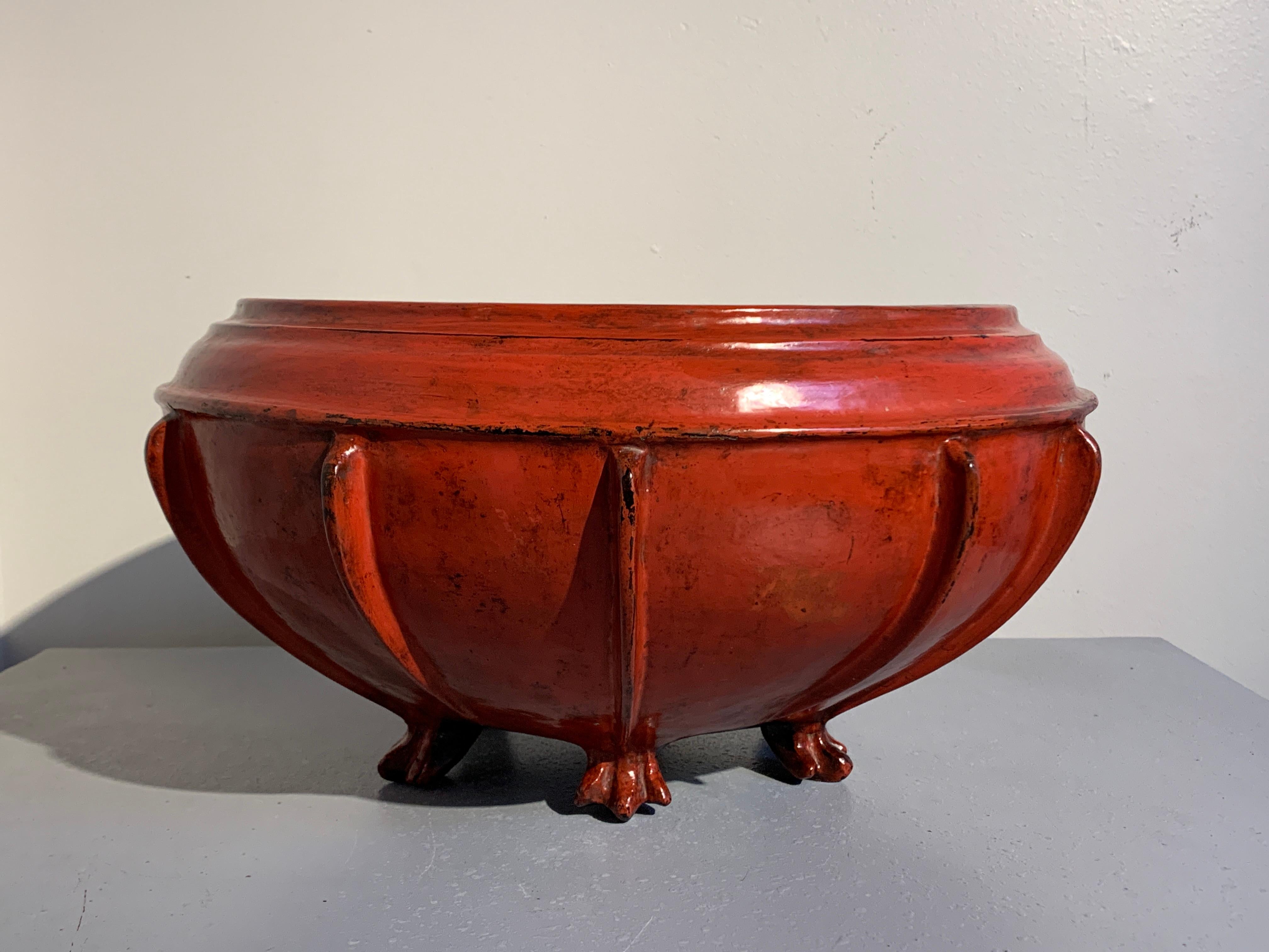 Hand-Woven Large Burmese Red Lacquer Large Offering Bowl, Late 19th or Early 20th Century