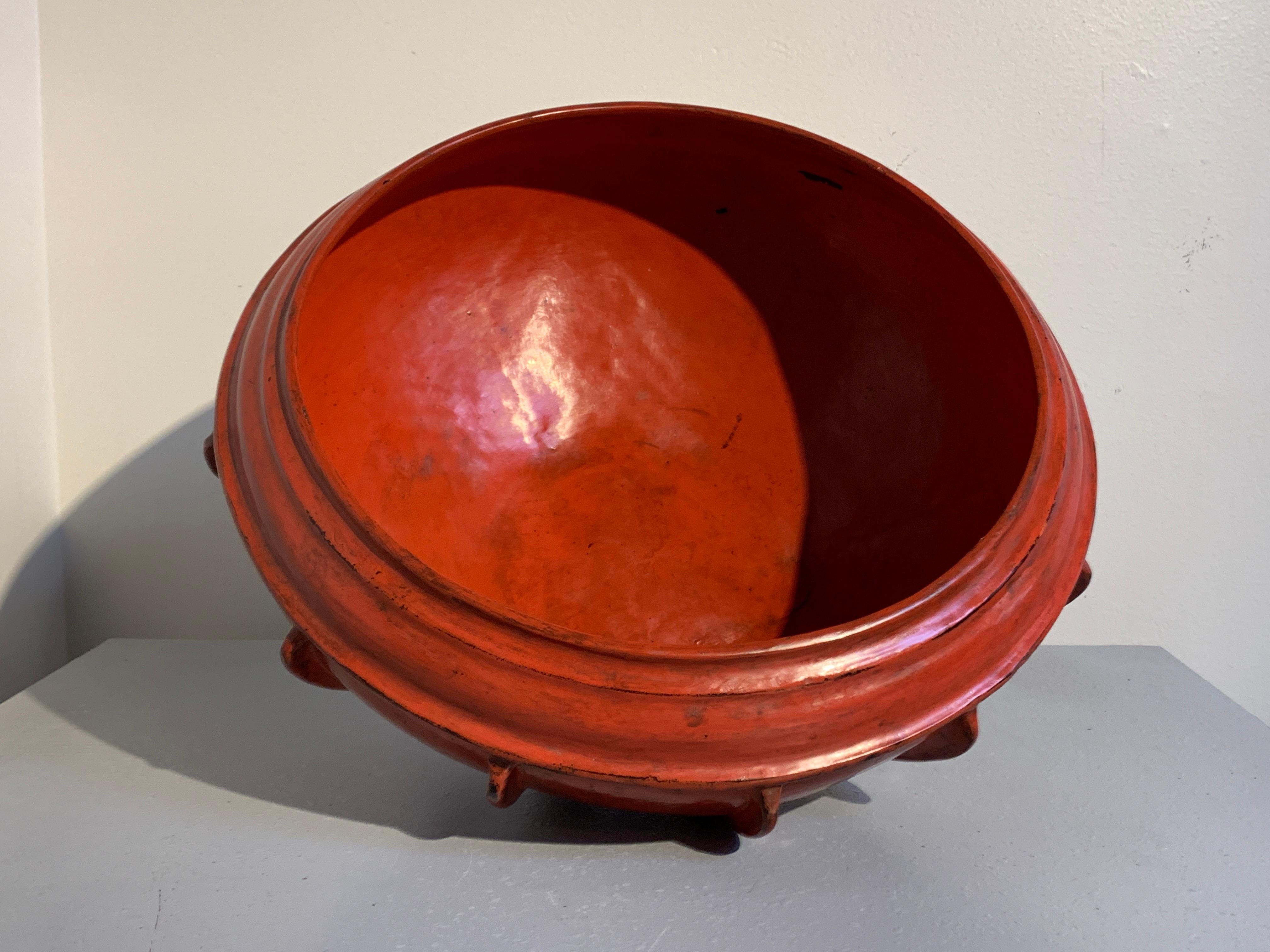 Large Burmese Red Lacquer Large Offering Bowl, Late 19th or Early 20th Century 1