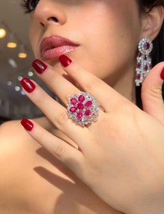 Burma Ruby 8.25ct White Diamond Cocktail Ring 3.50ct 18K White Gold