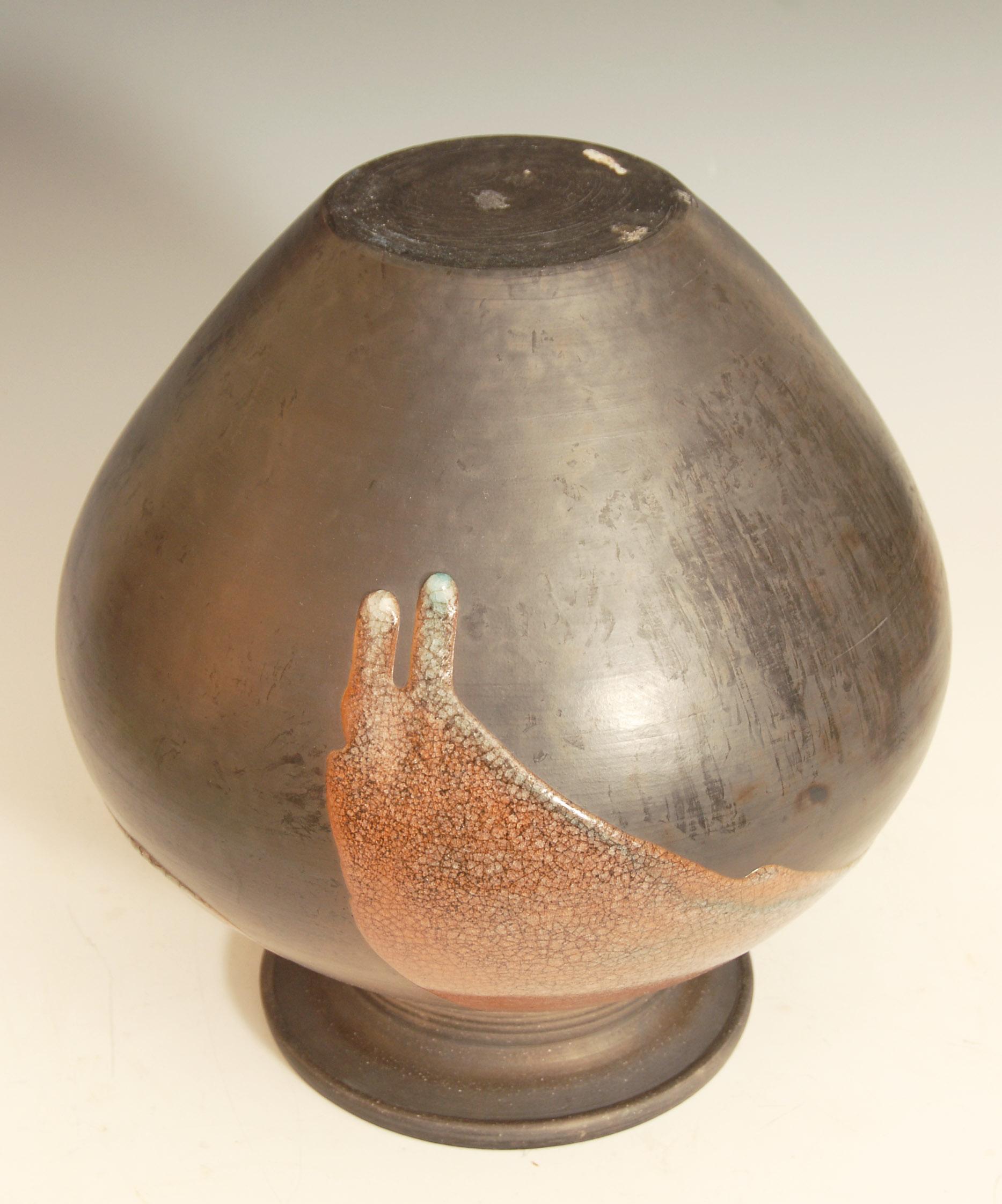 20th Century Large Burnished Raku Pot or Vase with Crackle Glaze by Tim Andrews UK For Sale