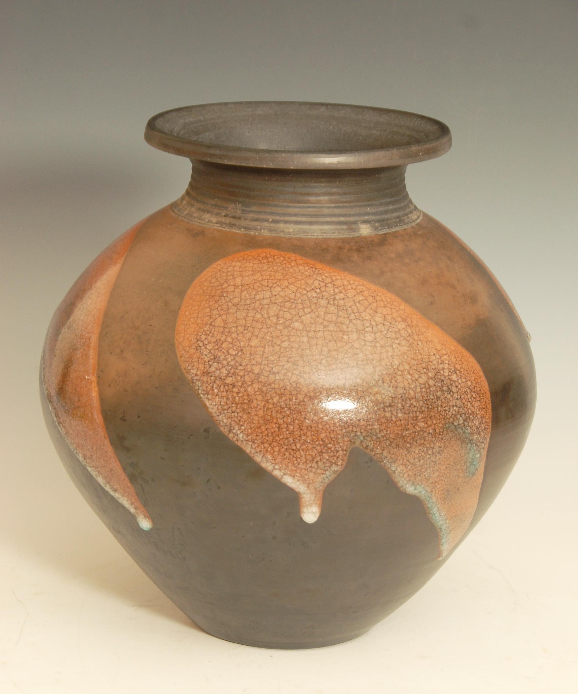 Large Burnished Raku Pot or Vase with Crackle Glaze by Tim Andrews UK For Sale 1
