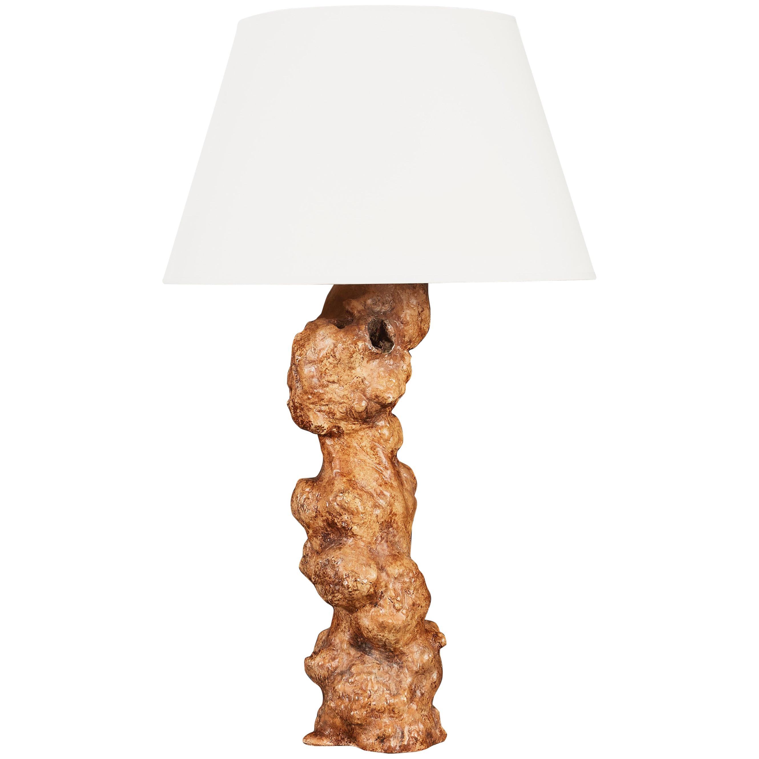 Large Burr Root Table Lamp with Naturalistic Knotted Surface For Sale