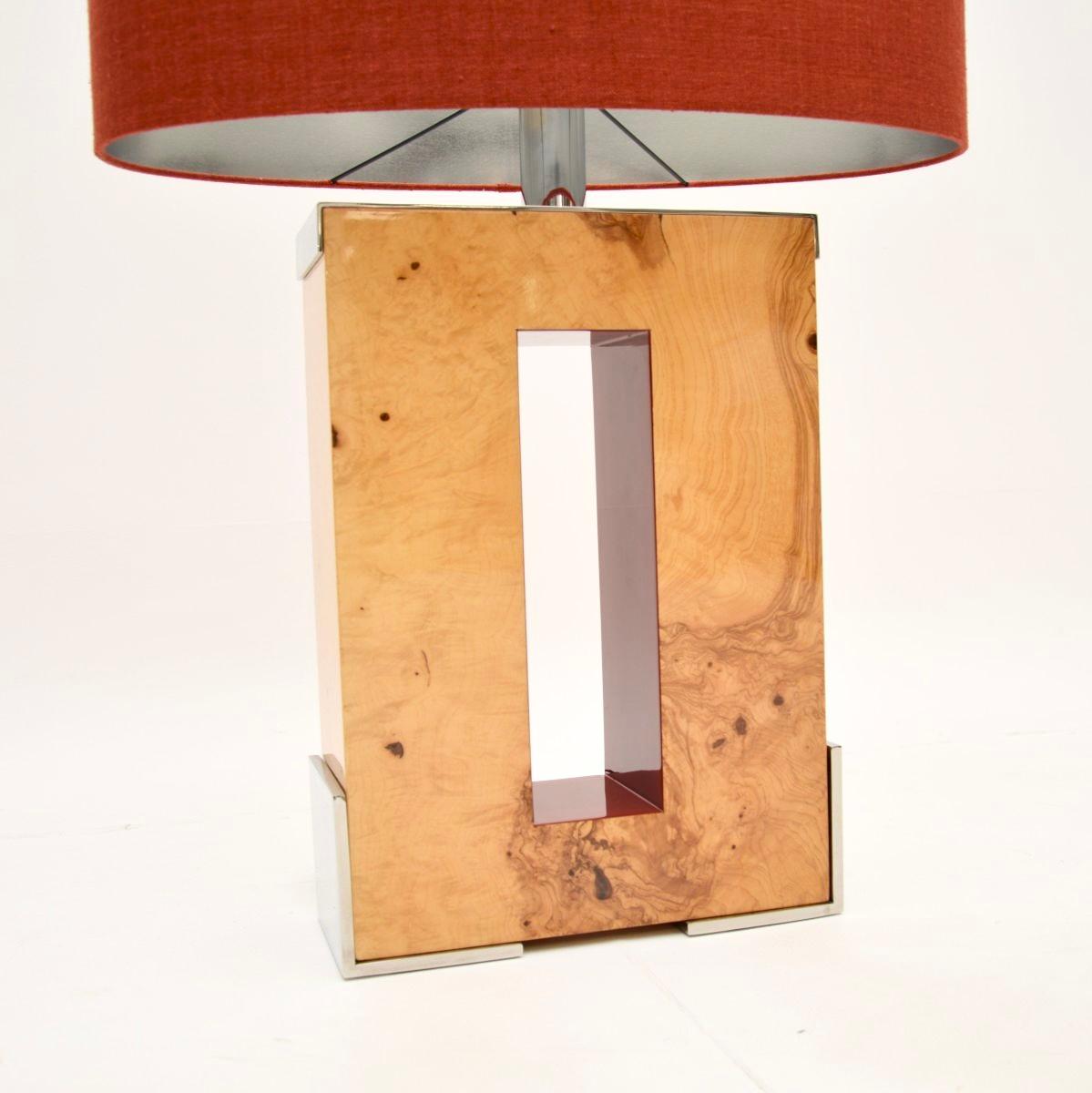 Portuguese Large Burr Walnut and Chrome Table Lamp by Oitoemponto For Sale