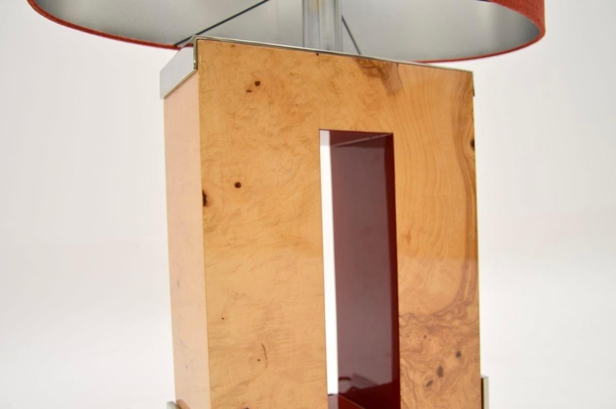 Large Burr Walnut and Chrome Table Lamp by Oitoemponto In Good Condition For Sale In London, GB