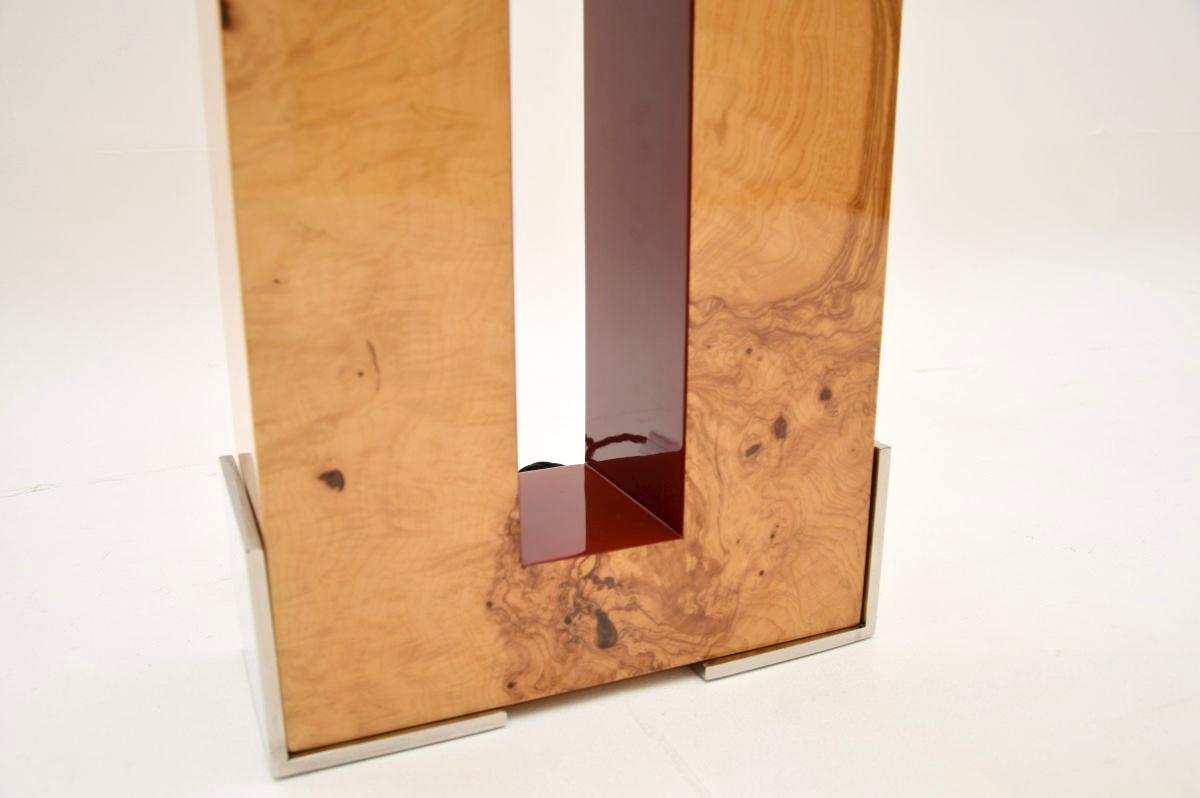 Contemporary Large Burr Walnut and Chrome Table Lamp by Oitoemponto For Sale