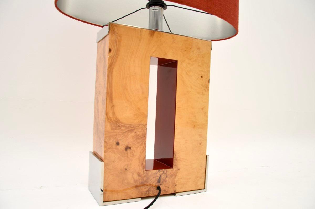 Large Burr Walnut and Chrome Table Lamp by Oitoemponto For Sale 1