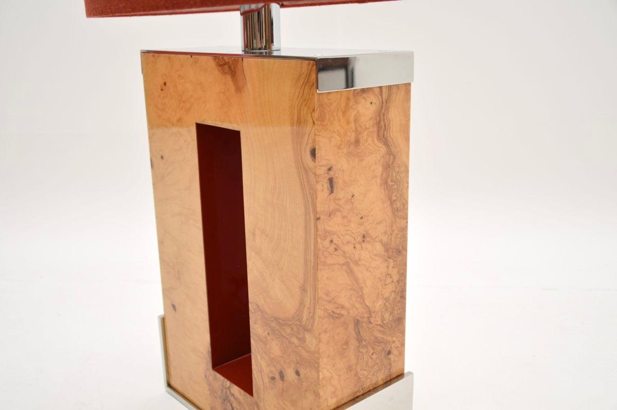 Large Burr Walnut and Chrome Table Lamp by Oitoemponto For Sale 2