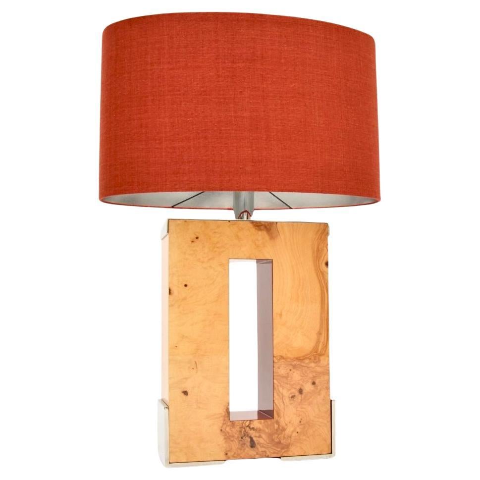Large Burr Walnut and Chrome Table Lamp by Oitoemponto For Sale