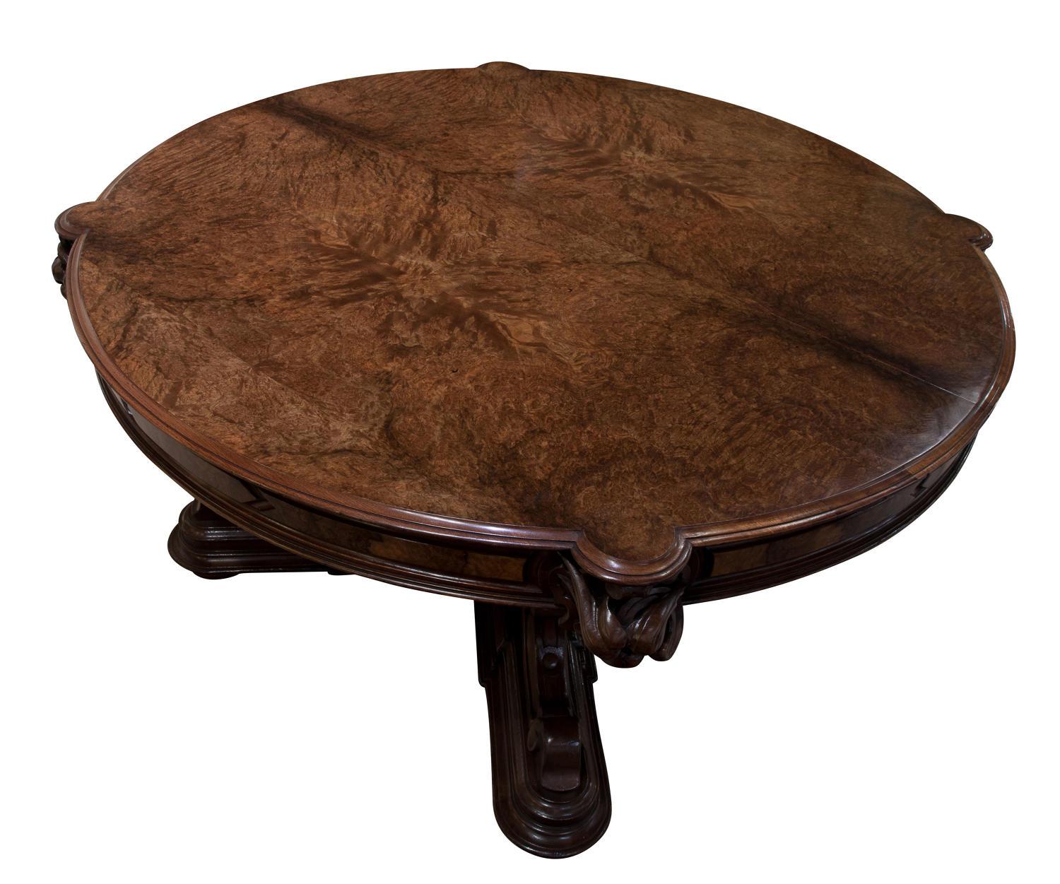 Baroque Large Burr Walnut Extending Dining Table or Boardroom Table, circa 1851