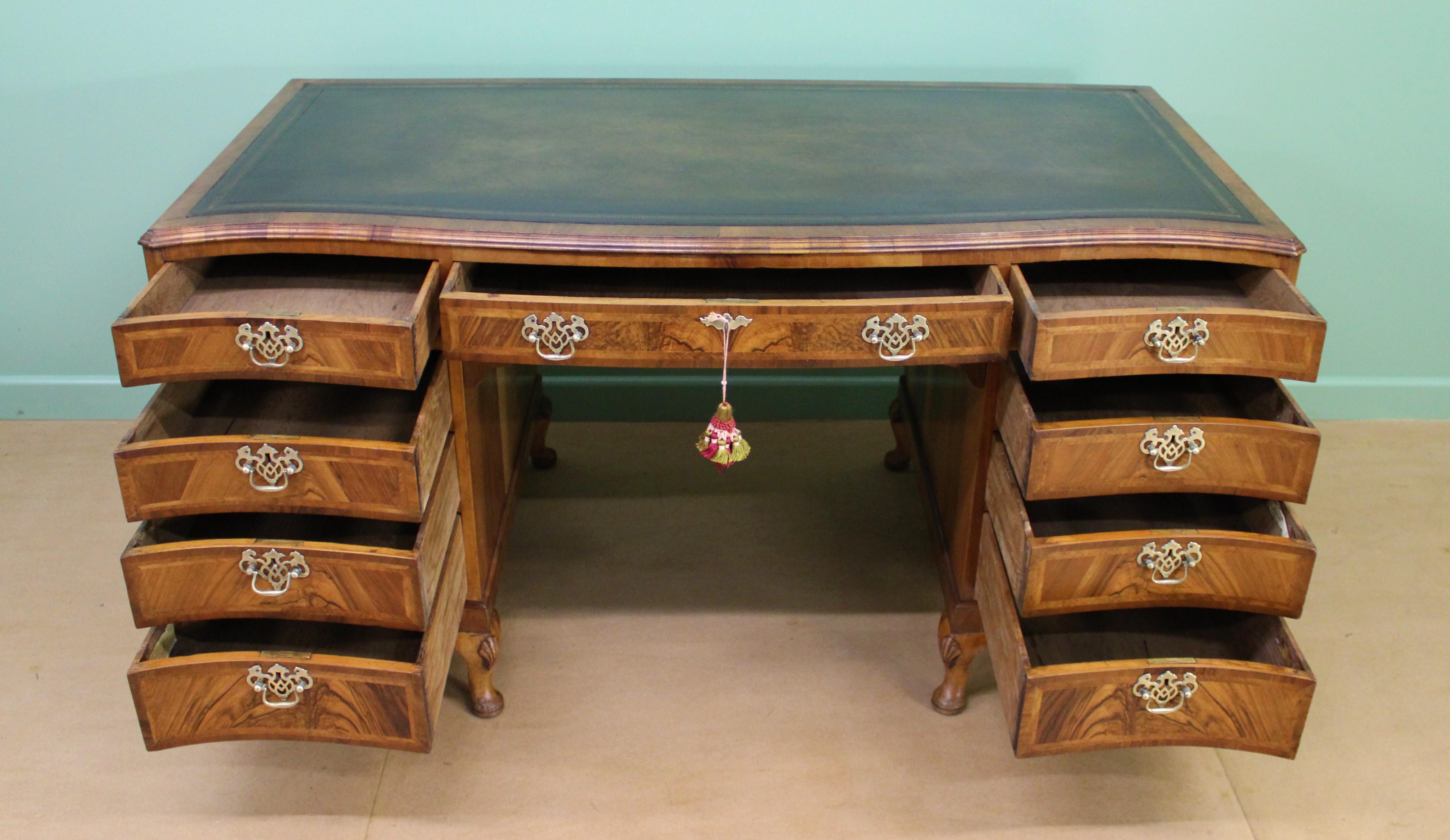 Large Burr Walnut Pedestal Desk For Sale 5
