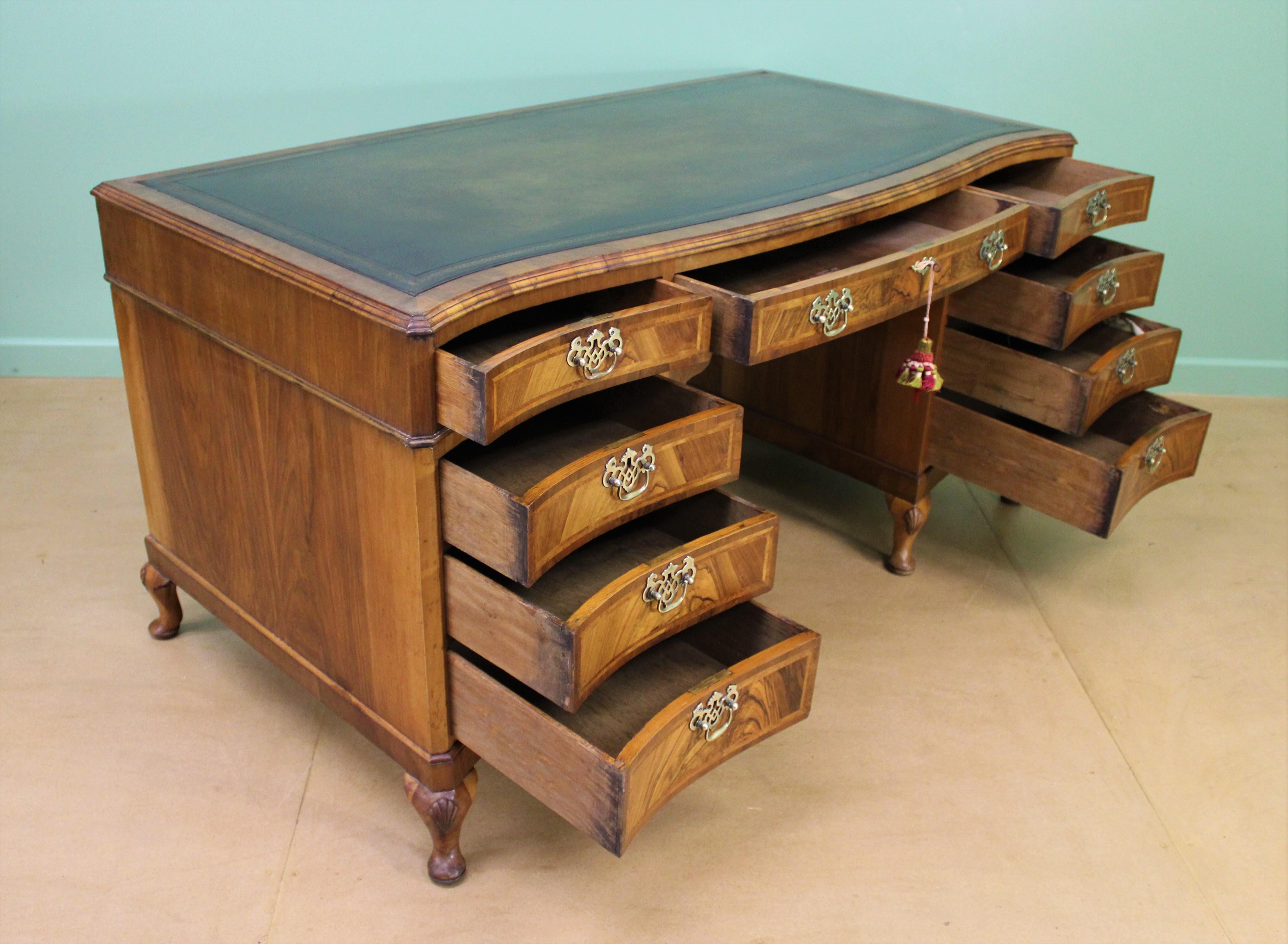Large Burr Walnut Pedestal Desk For Sale 6