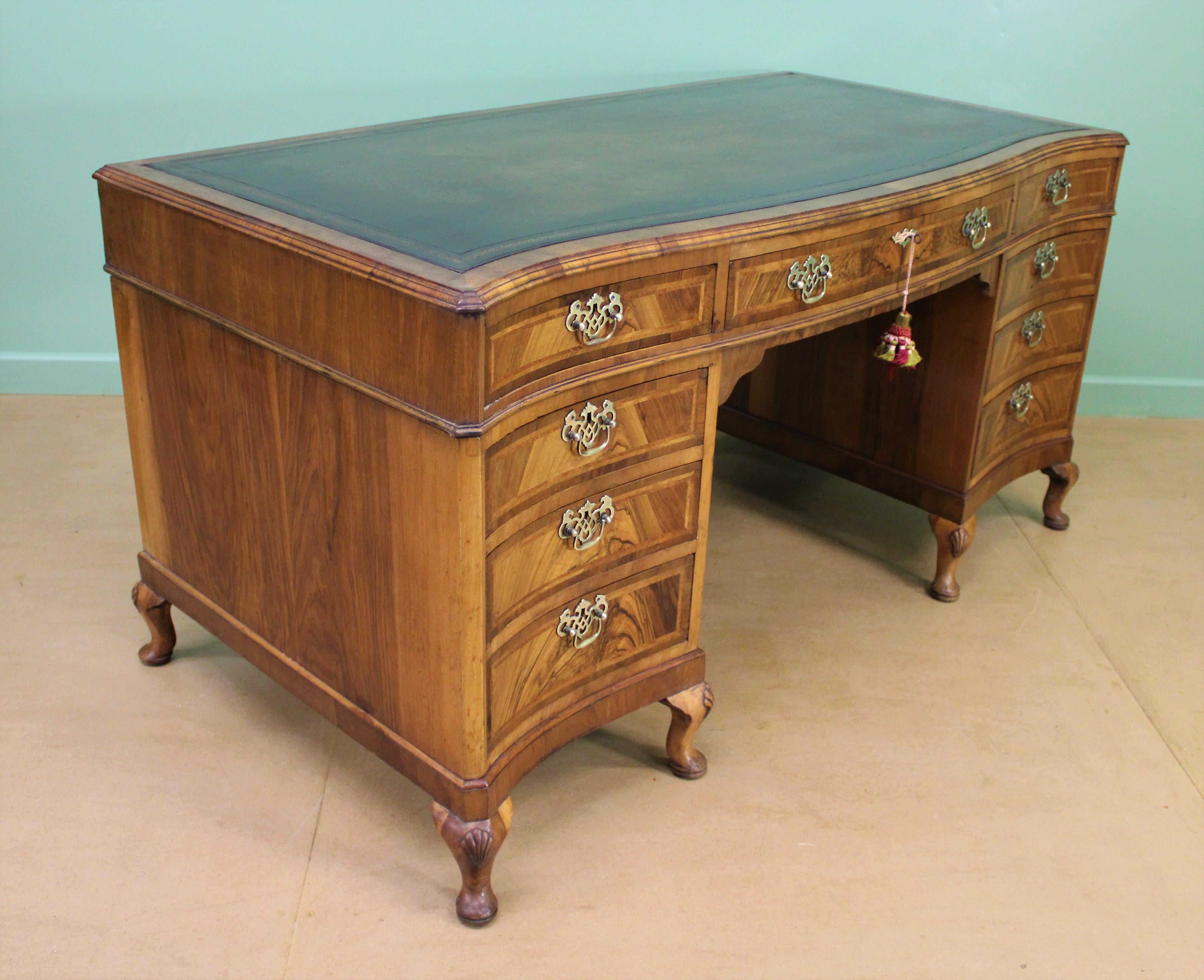 Large Burr Walnut Pedestal Desk For Sale 7