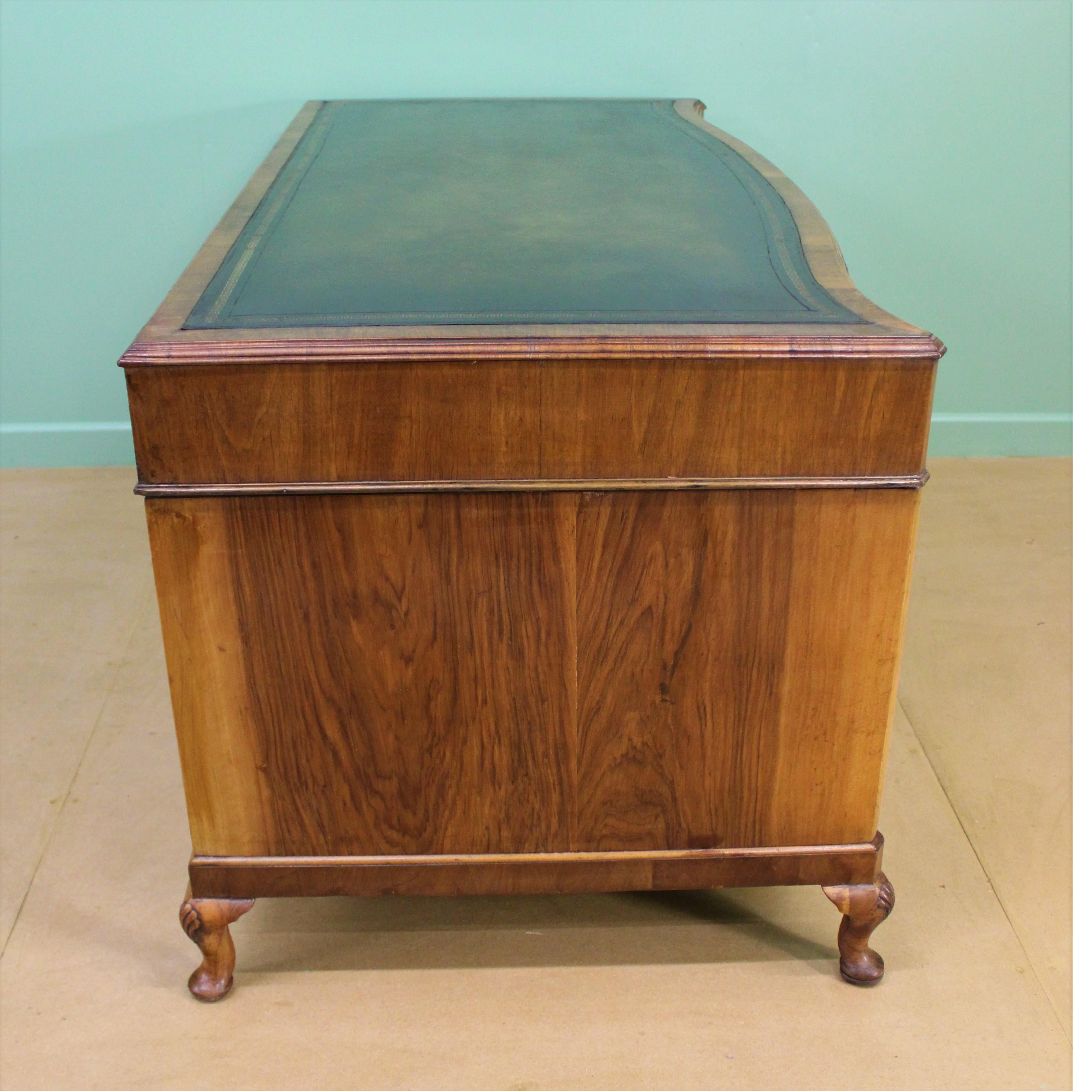 Large Burr Walnut Pedestal Desk For Sale 8