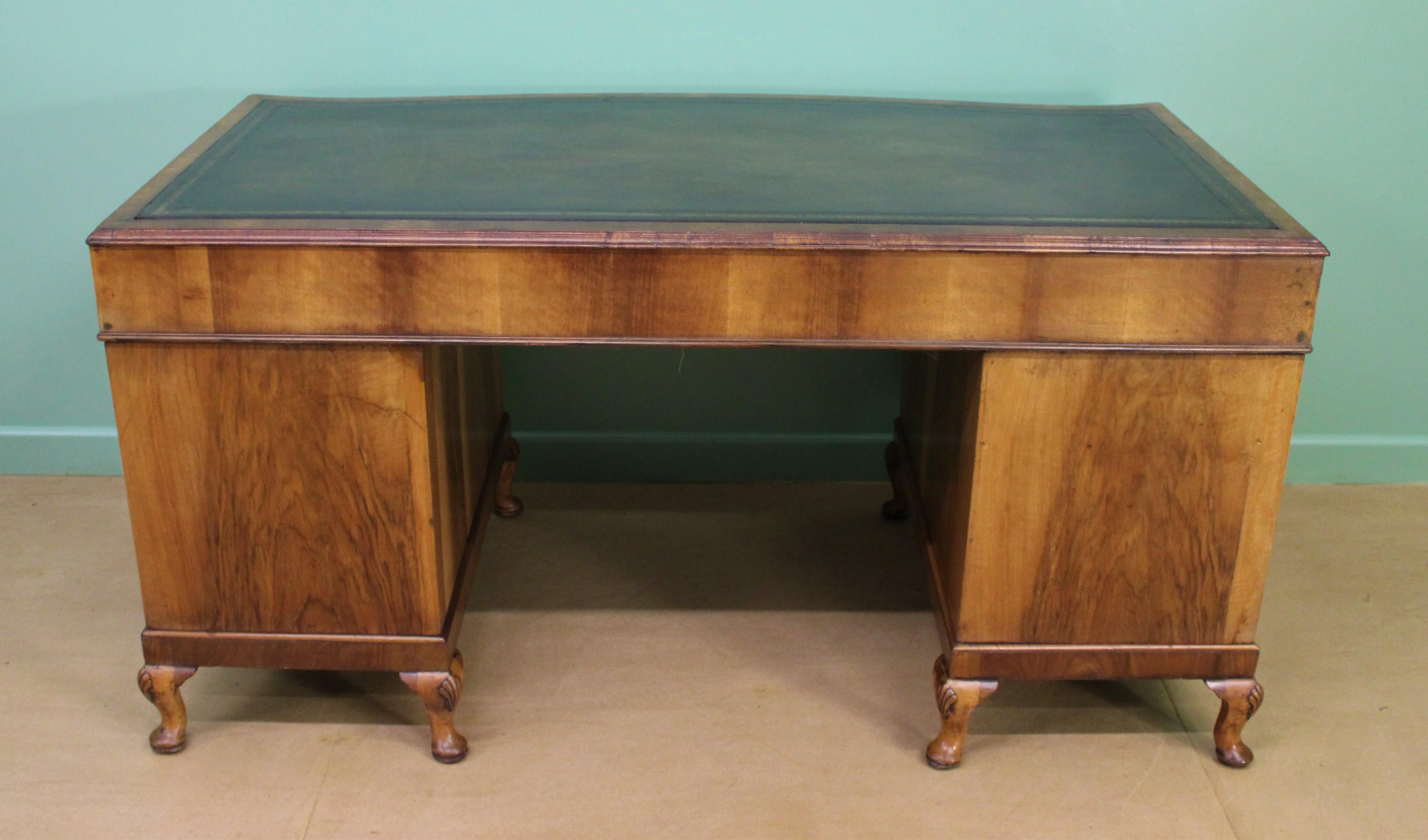 Large Burr Walnut Pedestal Desk For Sale 9