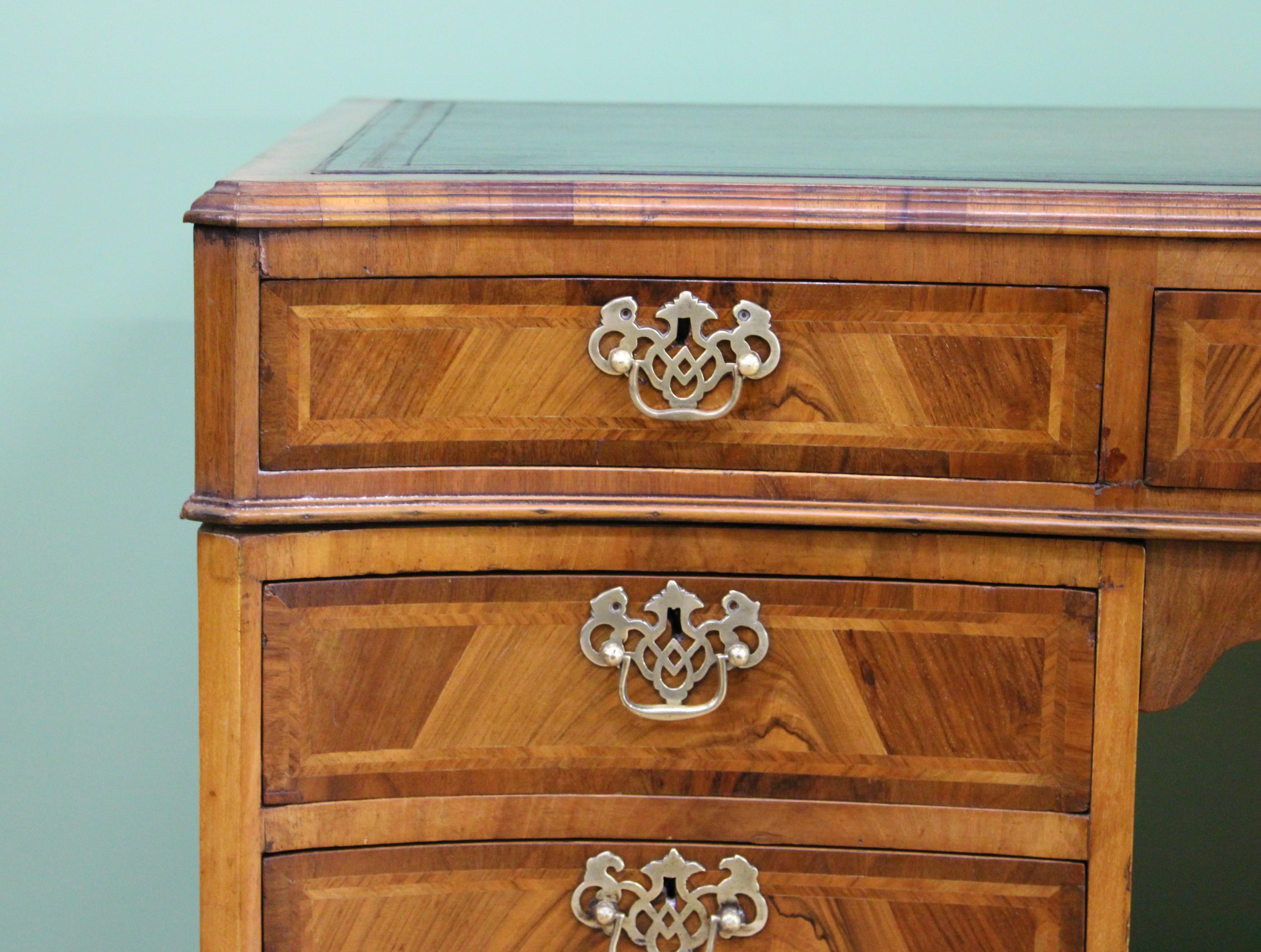 Large Burr Walnut Pedestal Desk In Good Condition For Sale In Poling, West Sussex