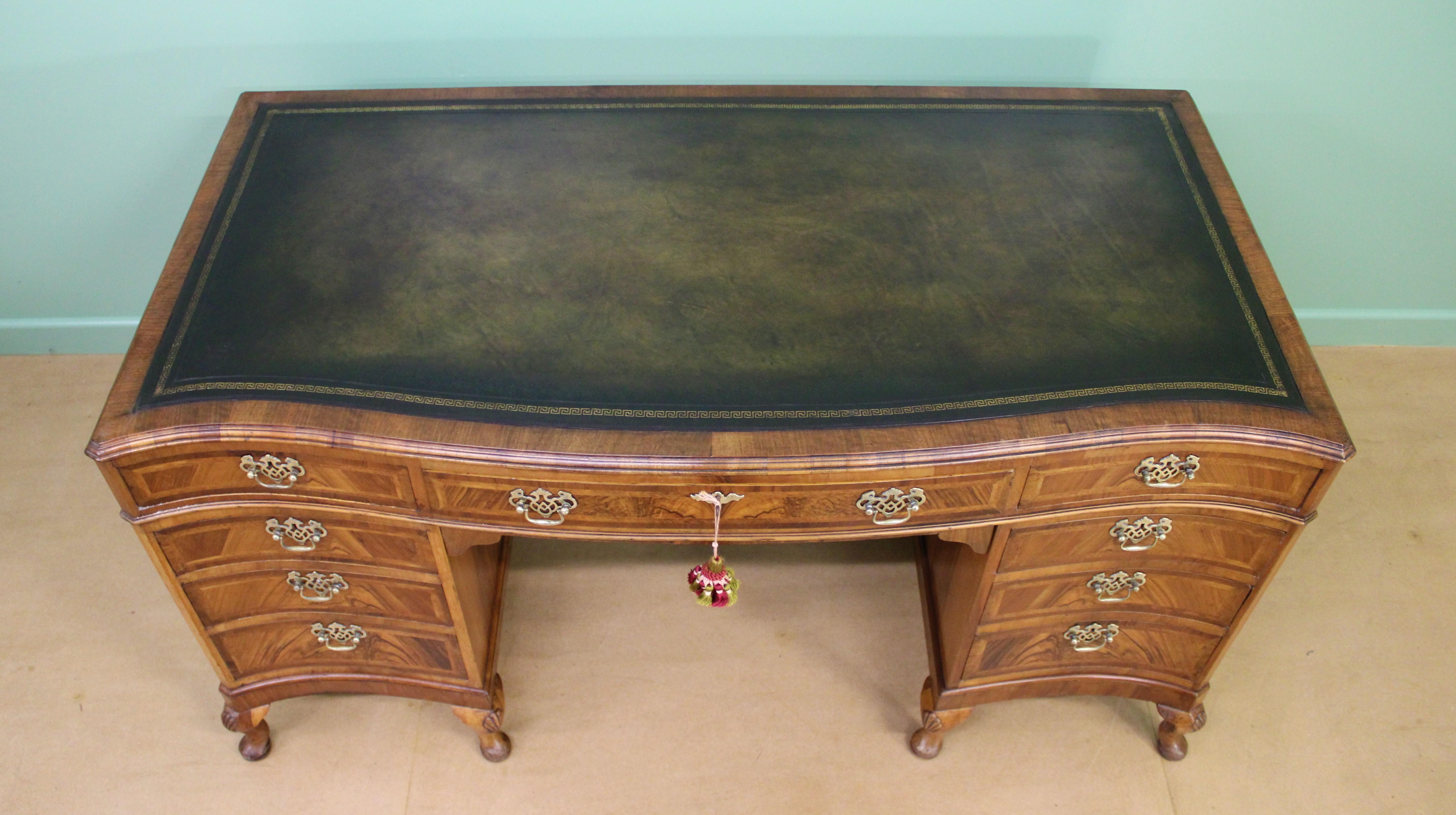 Large Burr Walnut Pedestal Desk For Sale 2