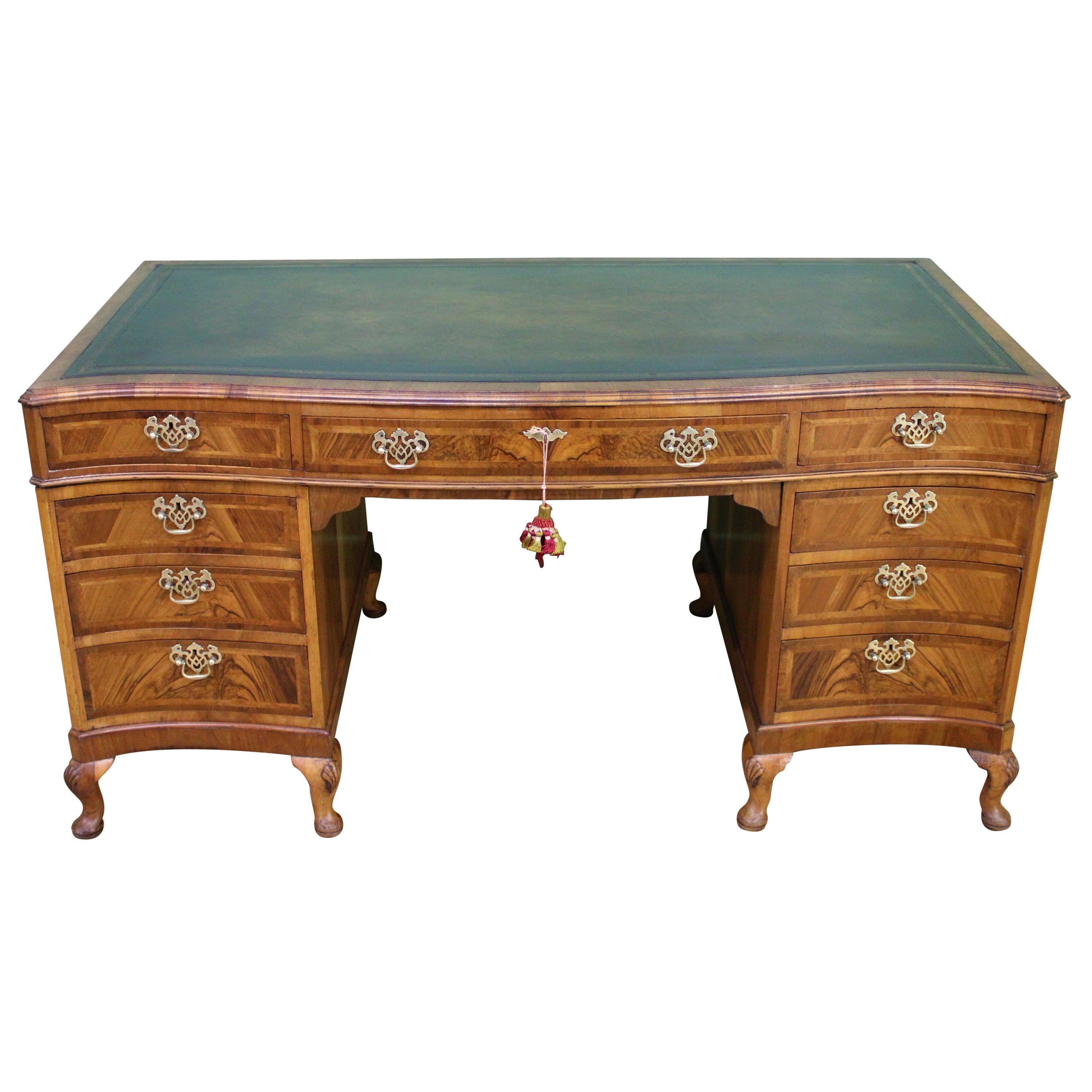 Large Burr Walnut Pedestal Desk For Sale