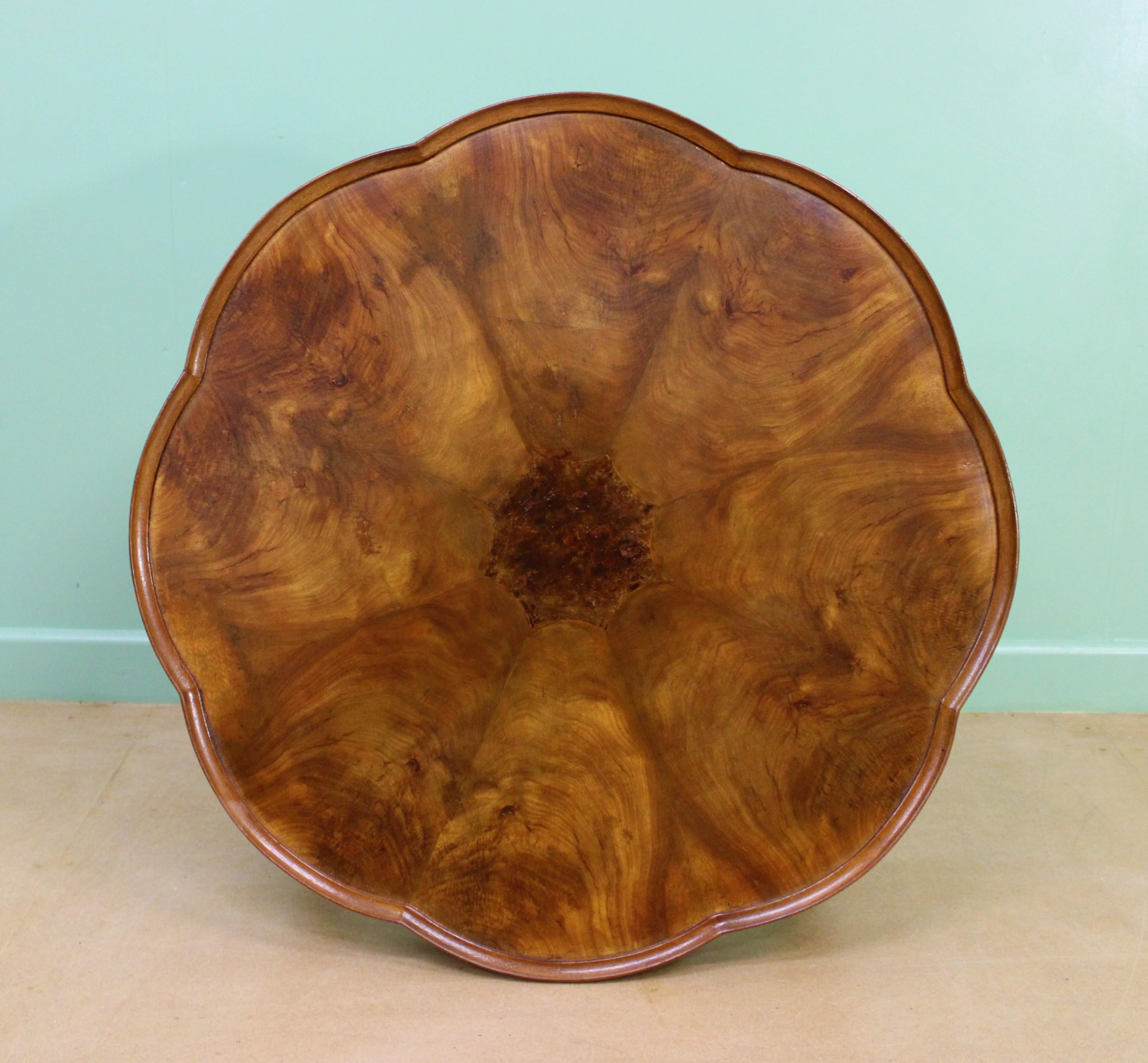20th Century Large Burr Walnut Shaped Top Coffee Table For Sale