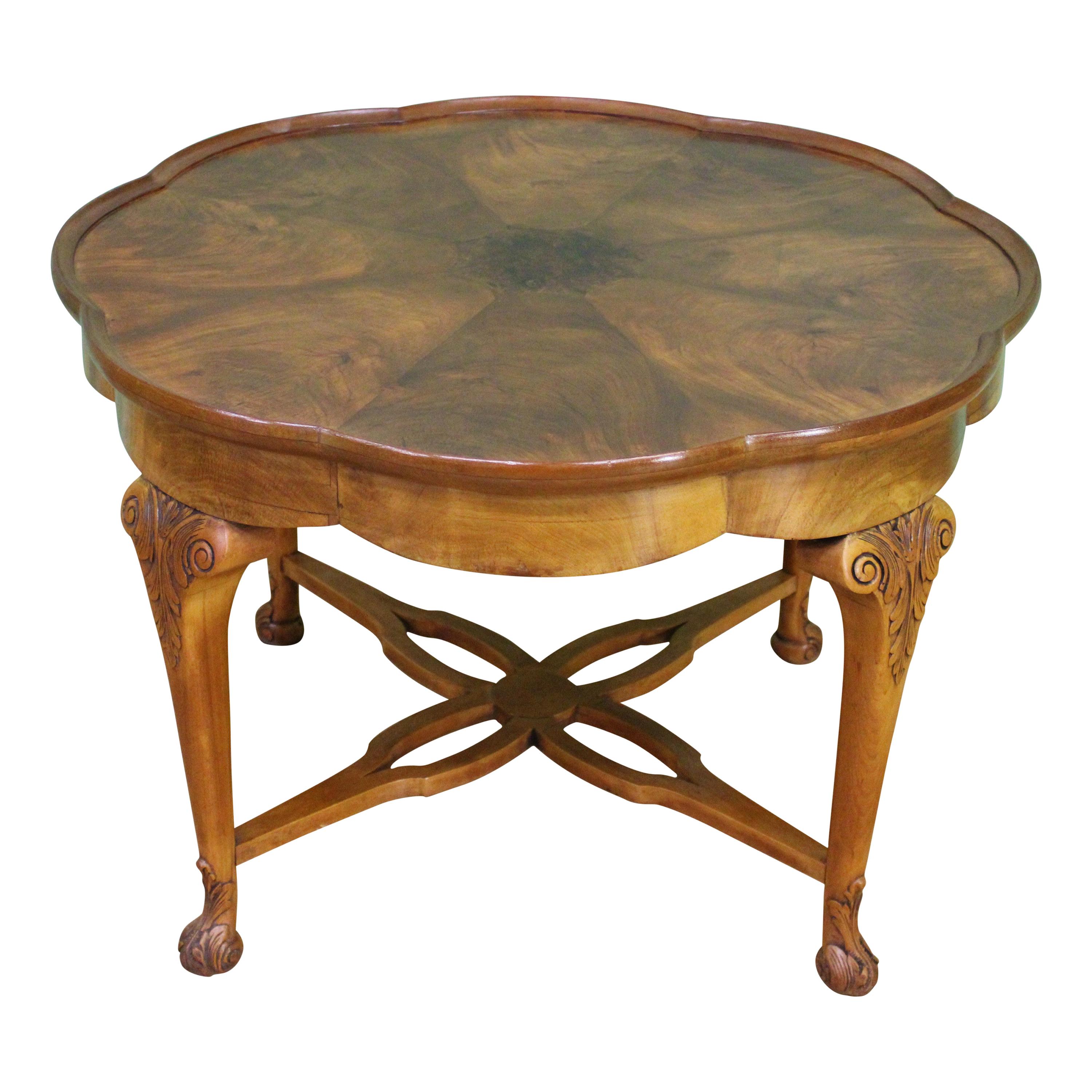 Large Burr Walnut Shaped Top Coffee Table For Sale