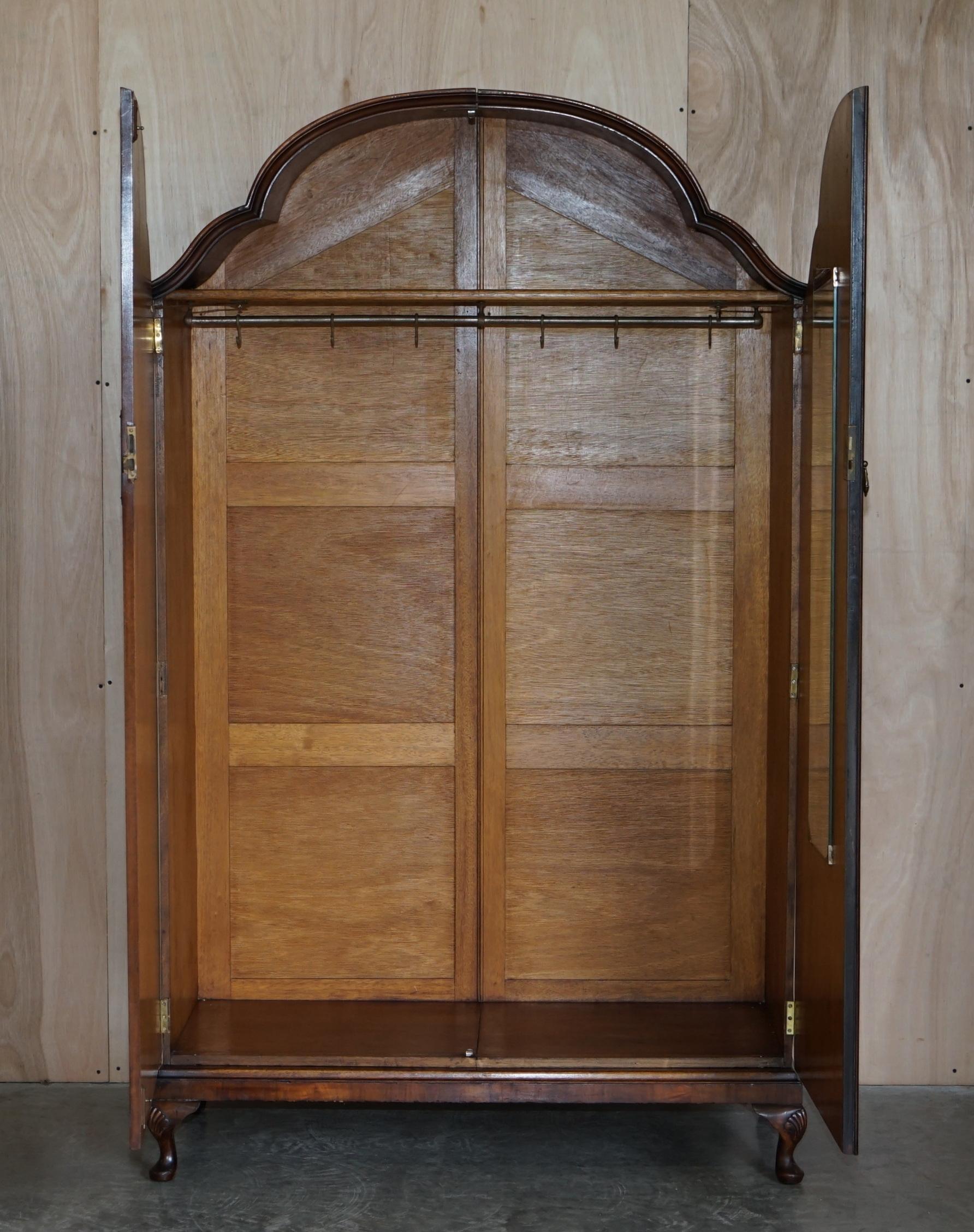 Large Burr Walnut Vintage circa 1930's Wardrobe with Serpentine Curved Top Panel 4