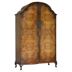 Large Burr Walnut Vintage circa 1930's Wardrobe with Serpentine Curved Top Panel