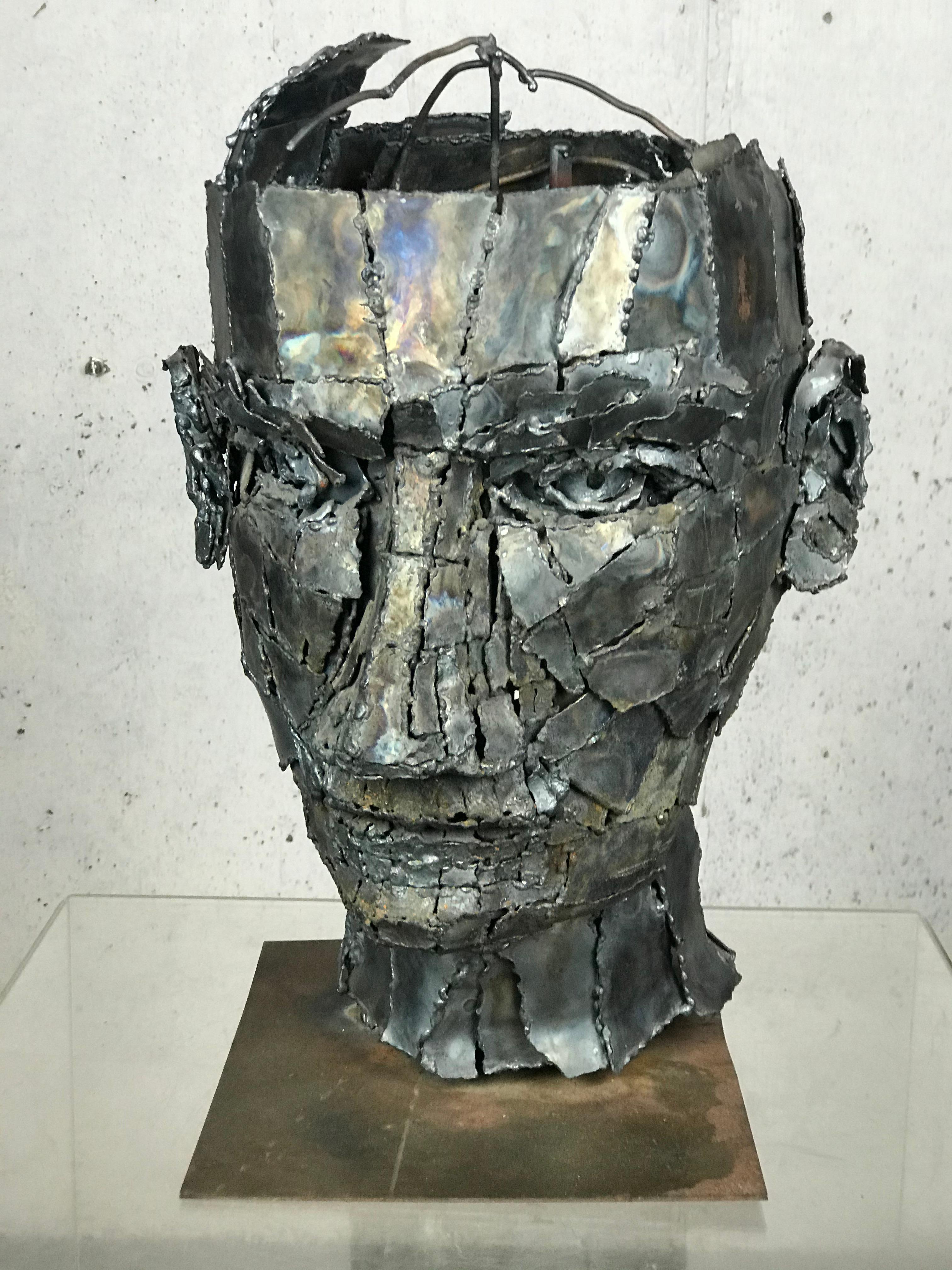 Large Expressionist Segmented Metal Bust Sculpture  4