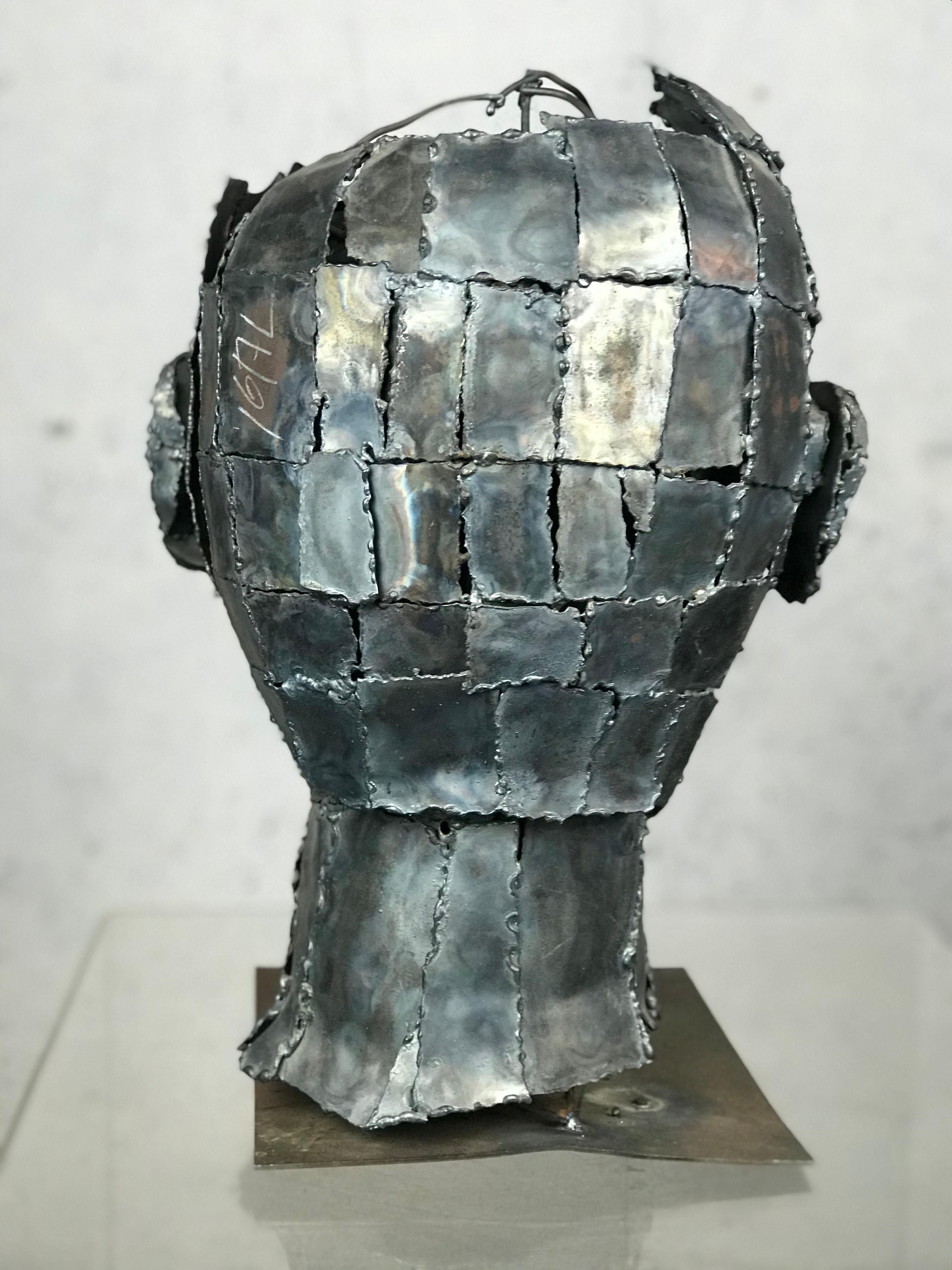 Large Expressionist Segmented Metal Bust Sculpture  In Good Condition In Framingham, MA