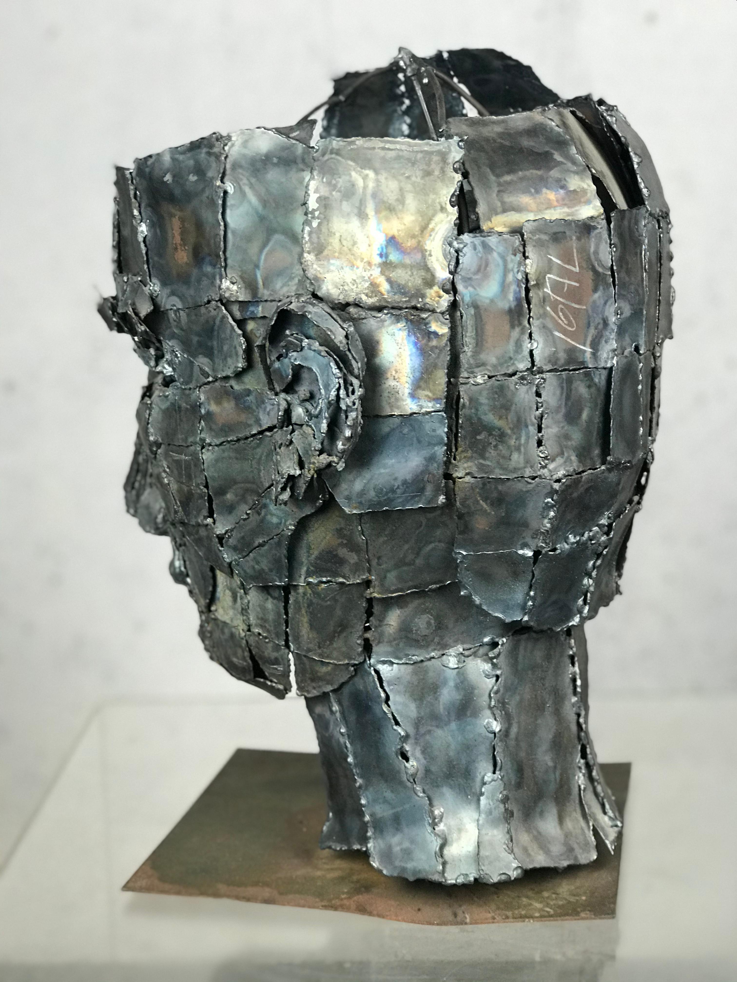 Mid-20th Century Large Expressionist Segmented Metal Bust Sculpture 