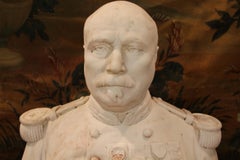 Large Bust In Carrara Marble Representing A General, Signed By D.trentacoste