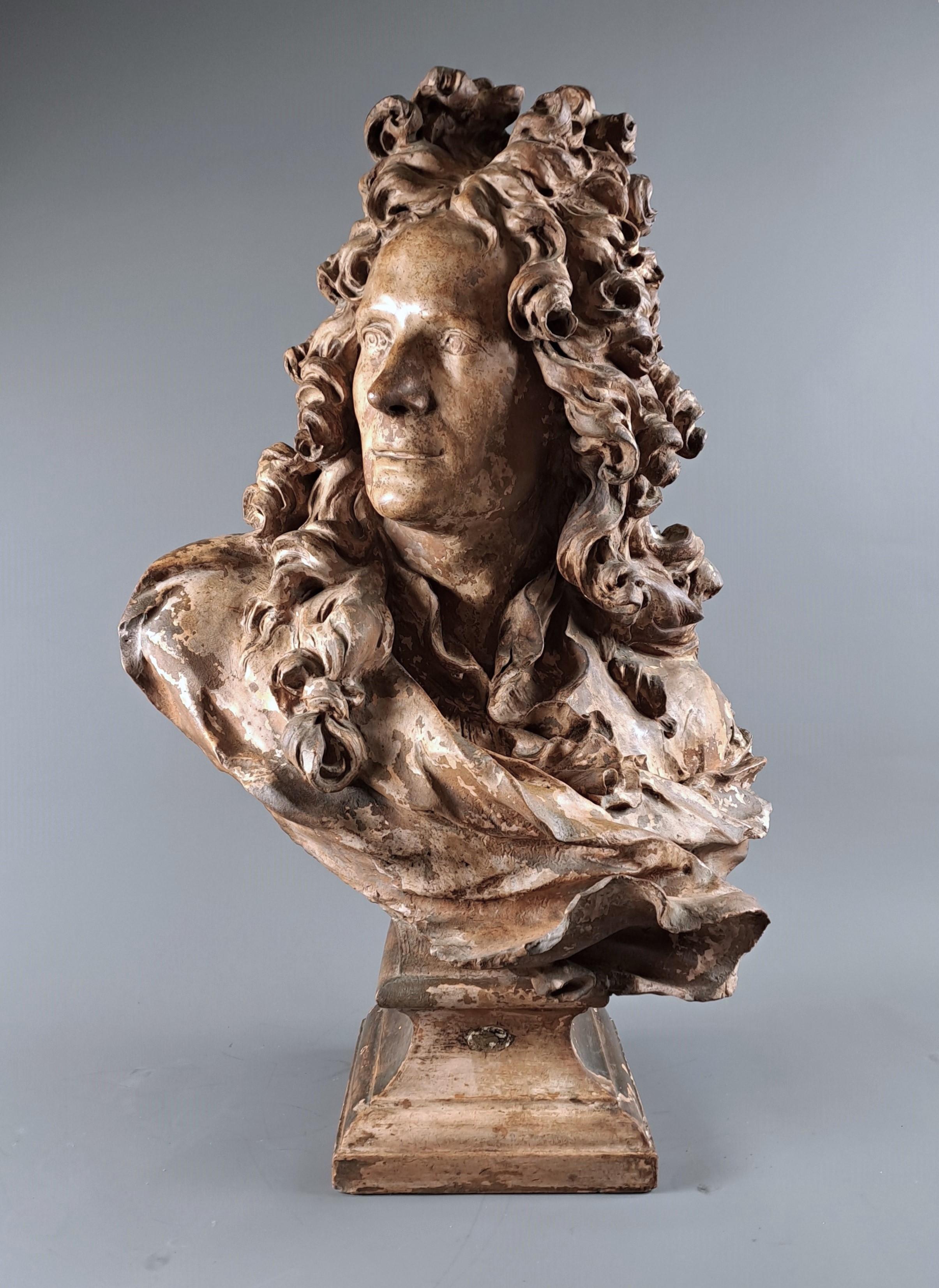 Louis XIV Large Bust Of Corneille Van Cleve In Terracotta After Caffieri Jean-jacques For Sale