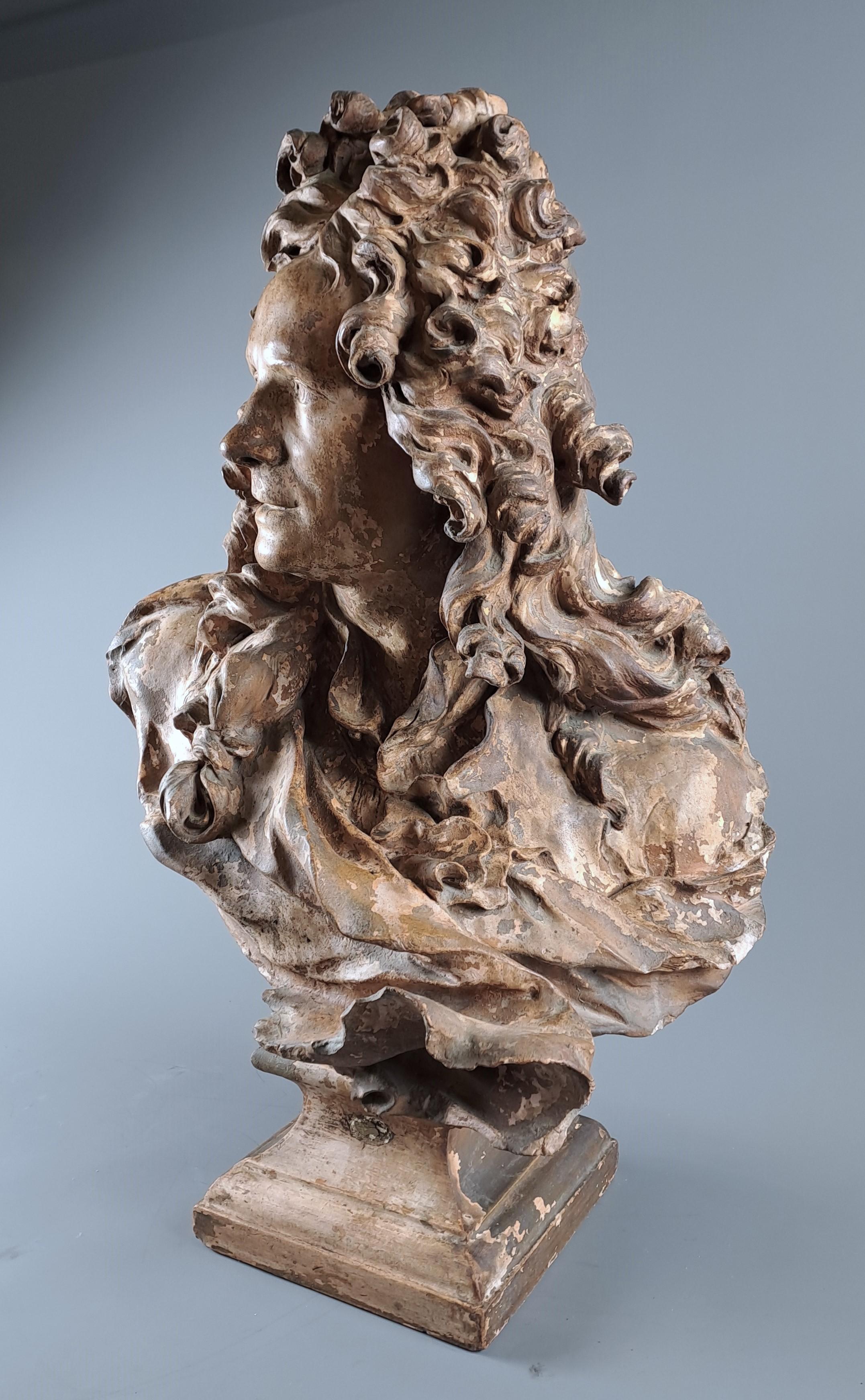 Large Bust Of Corneille Van Cleve In Terracotta After Caffieri Jean-jacques For Sale 1