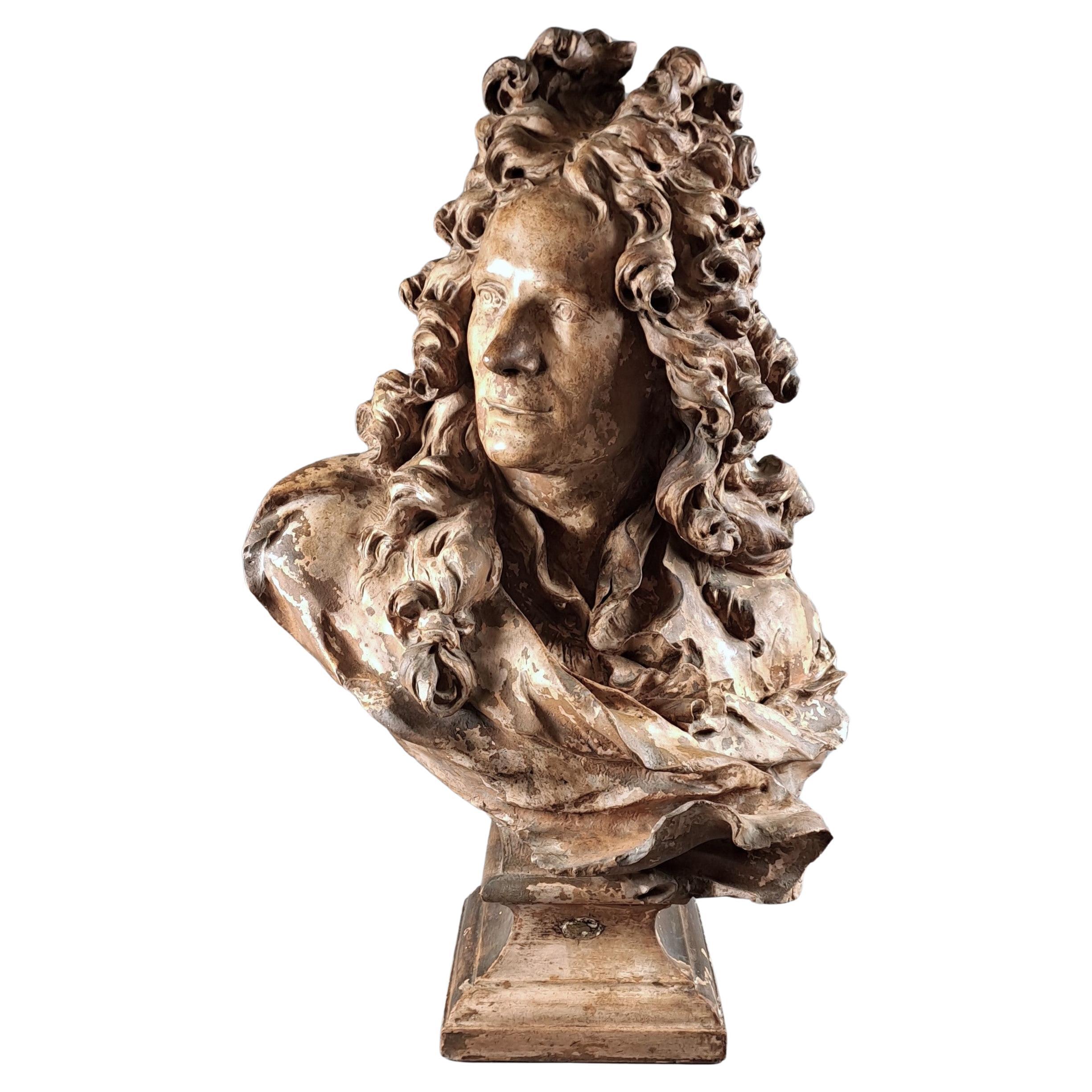 Large Bust Of Corneille Van Cleve In Terracotta After Caffieri Jean-jacques For Sale