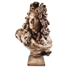Antique Large Bust Of Corneille Van Cleve In Terracotta After Caffieri Jean-jacques