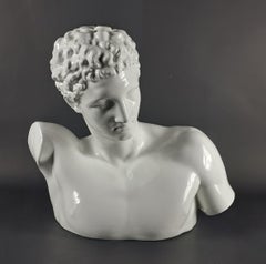 Large Bust Of Hermes In White Emailled Ceramic