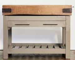 Large Butcher's Chopping Block Table on Stand from England