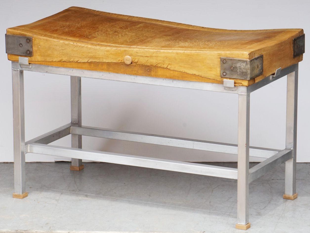 English Large Butcher's Chopping Block Table on Stand from England For Sale