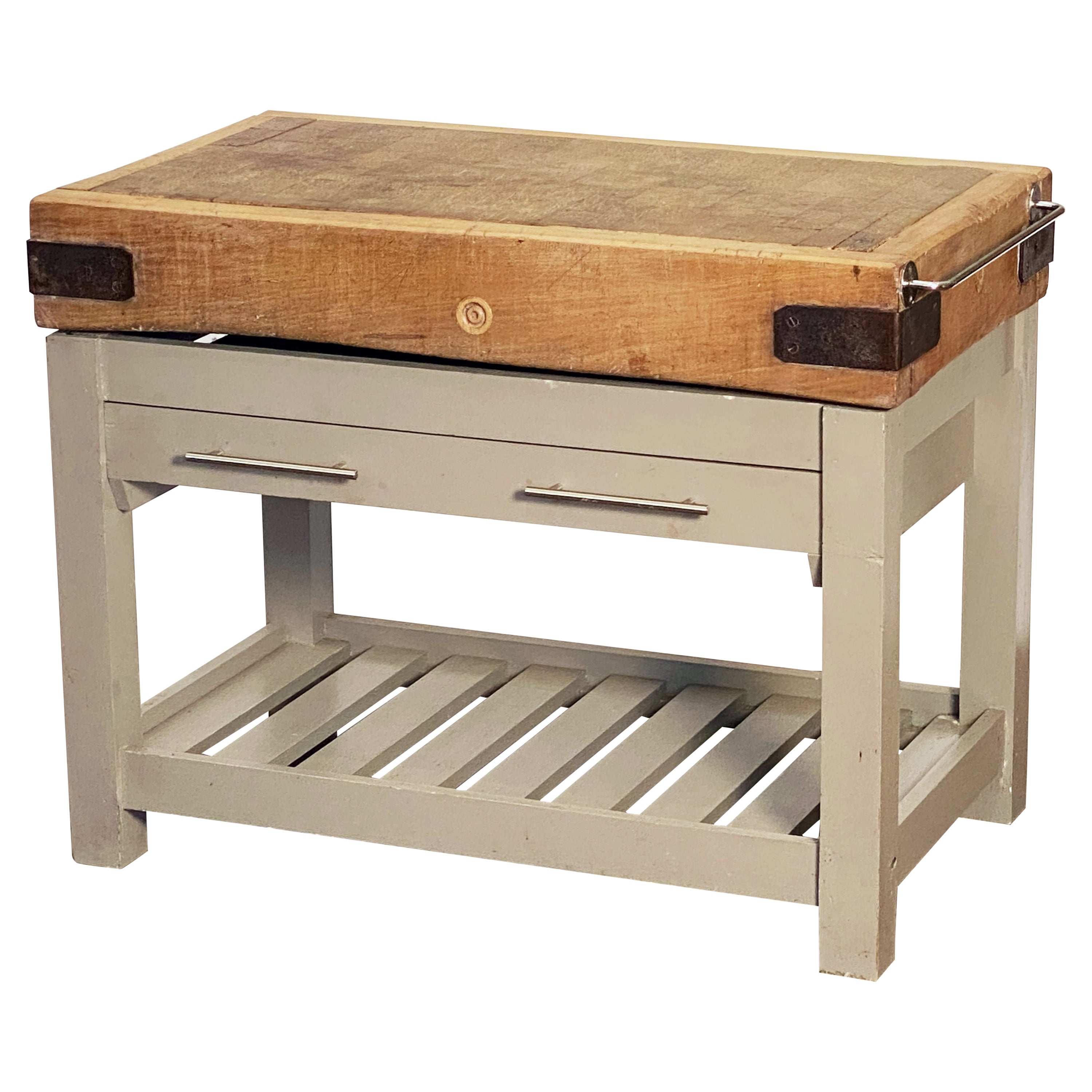 Large Butcher's Chopping Block Table on Stand from England