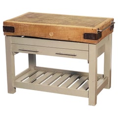 Large Butcher's Chopping Block Table on Stand from England