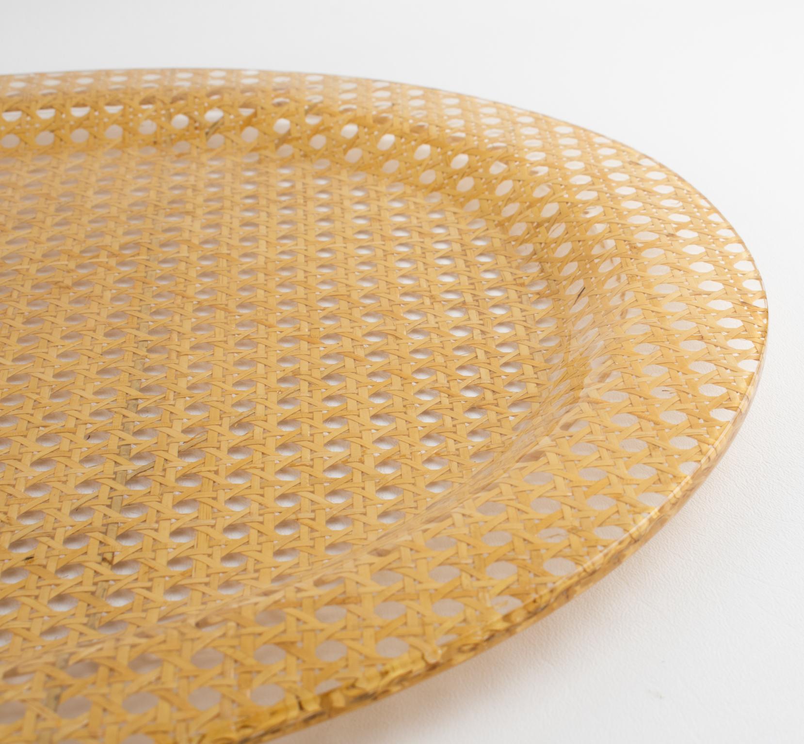 Großes Butler-Bar-Tablett aus Lucit und Rattan, um 1970 (Ende des 20. Jahrhunderts) im Angebot